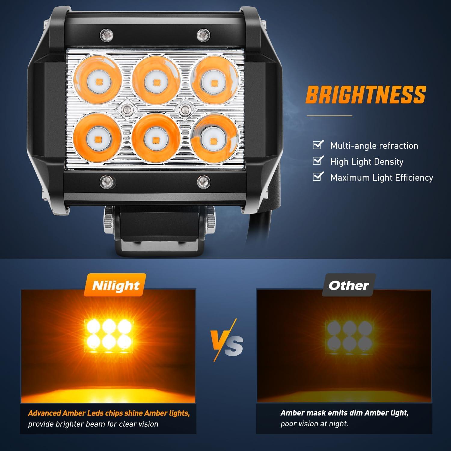 imageNilight Led Pods 2Pcs 18W 1260LM Spot Off Road Lights Super Bright Driving Fog Boat Lamp Work Lighting Bar for Trucks Van Camper Wagon Car Pickup Golf Cart ATV UTV SUV Boat 4x4Amber