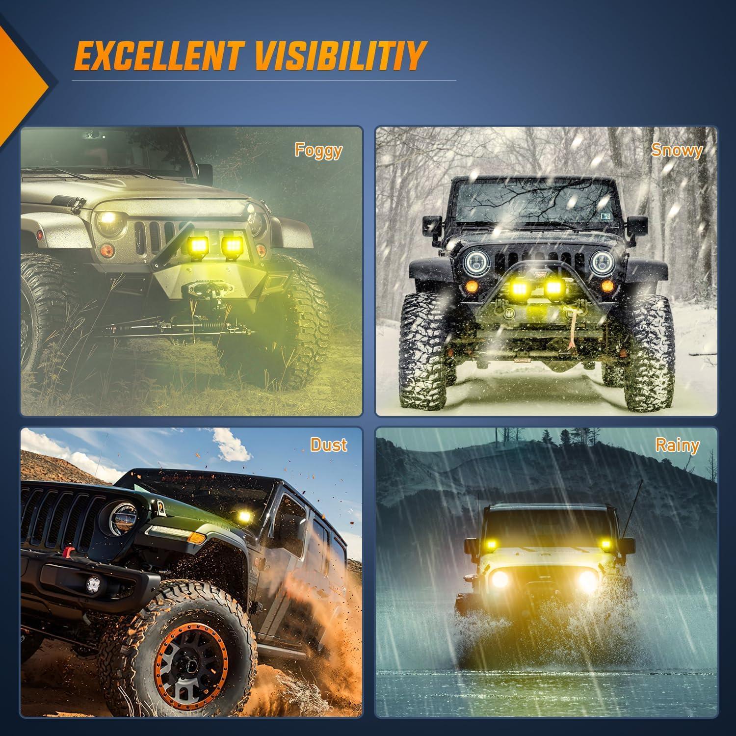 imageNilight Led Pods 2Pcs 18W 1260LM Spot Off Road Lights Super Bright Driving Fog Boat Lamp Work Lighting Bar for Trucks Van Camper Wagon Car Pickup Golf Cart ATV UTV SUV Boat 4x4Yellow