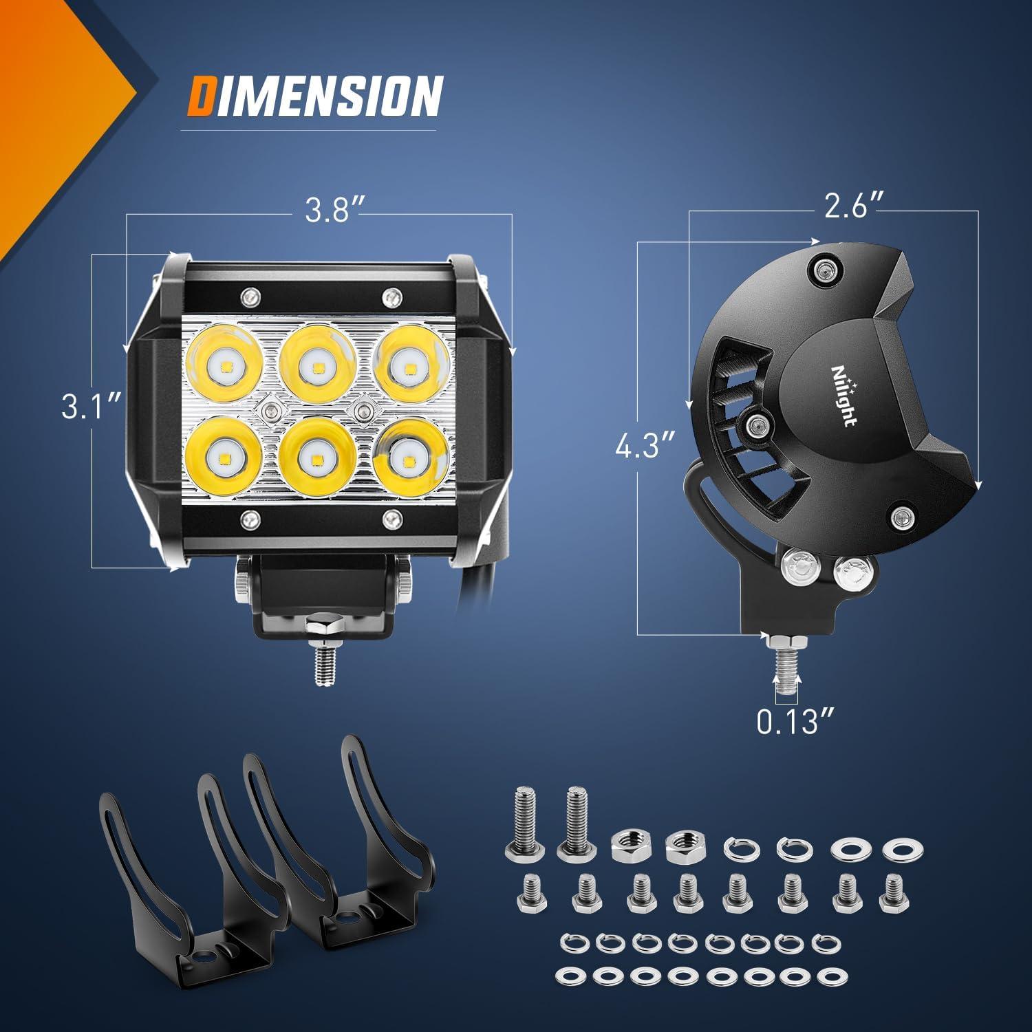 imageNilight Led Pods 2Pcs 18W 1260LM Spot Off Road Lights Super Bright Driving Fog Boat Lamp Work Lighting Bar for Trucks Van Camper Wagon Car Pickup Golf Cart ATV UTV SUV Boat 4x4Yellow