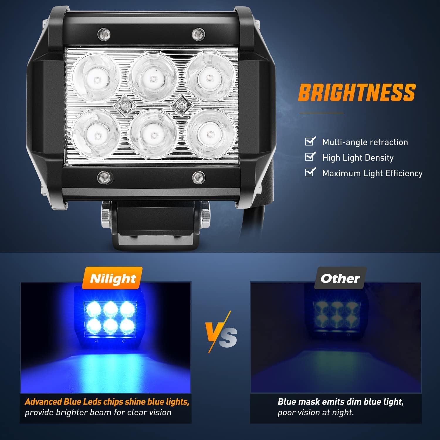 imageNilight Led Pods 2Pcs 18W 1260LM Spot Off Road Lights Super Bright Driving Fog Boat Lamp Work Lighting Bar for Trucks Van Camper Wagon Car Pickup Golf Cart ATV UTV SUV Boat 4x4Blue