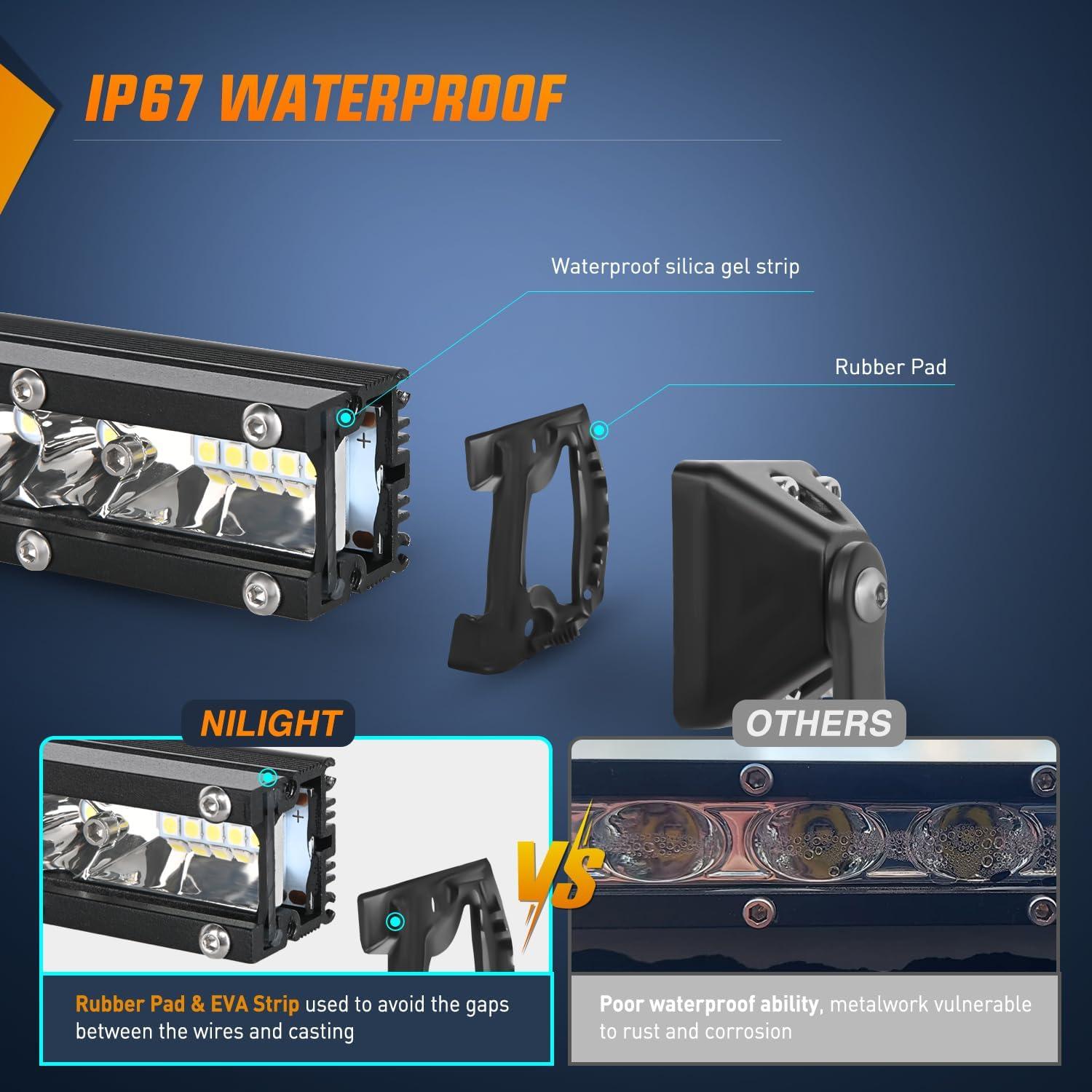 imageNilight Led Pods Light Bar Super Slim 2Pcs 7 Inch 30W Spot Driving Fog 3600LM Off Road Lighting for Trucks Pickup SUV ATV UTV Boat 4x4 Van Camper  2 Style MountingWhite 7Inch 16LED 2Pcs