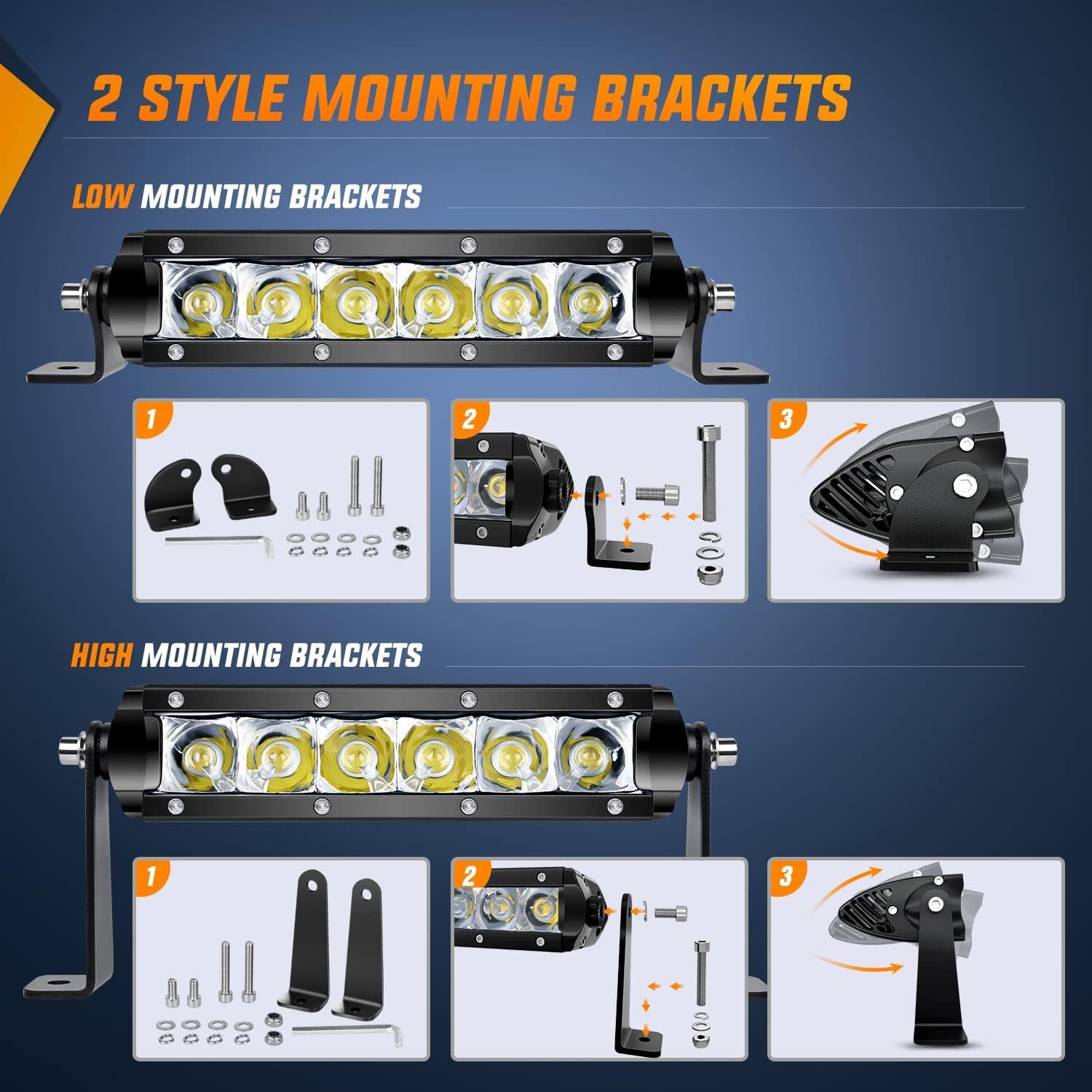 imageNilight Led Pods Light Bar Super Slim 2Pcs 7 Inch 30W Spot Driving Fog 3600LM Off Road Lighting for Trucks Pickup SUV ATV UTV Boat 4x4 Van Camper  2 Style MountingBlack