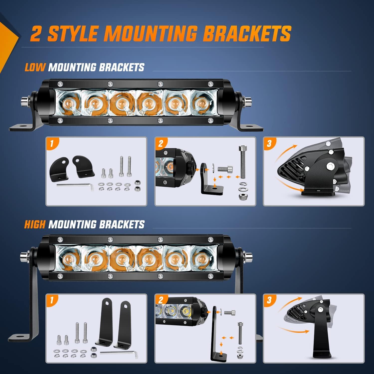 imageNilight Led Pods Light Bar Super Slim 2Pcs 7 Inch 30W Spot Driving Fog 3600LM Off Road Lighting for Trucks Pickup SUV ATV UTV Boat 4x4 Van Camper  2 Style MountingAmber