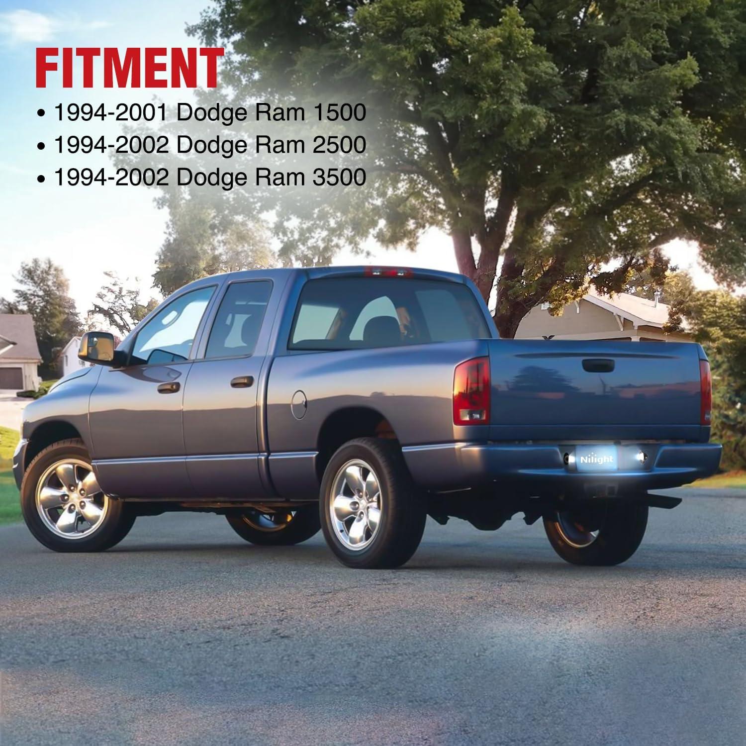 imageNilight License Plate Lights Compatible with 19992001 2002 2003 2004 2005 2006 2007 2008 2009 2010 2011 2012 2013 Chevy Silverado 1500 2500 3500 GMC Sierra Black housing 6000K White 2PCS Pack19942001 Dodge Ram