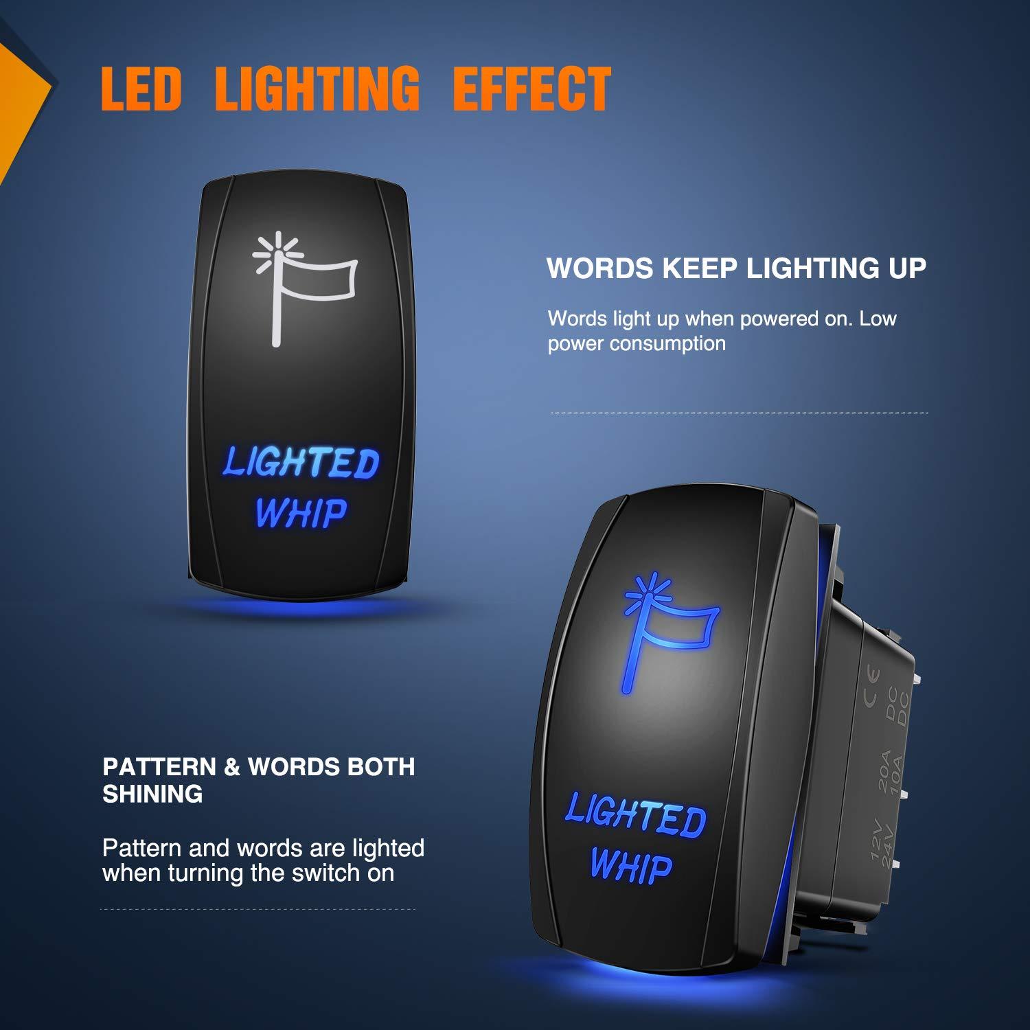 imageNilight Lighted Whip Rocker Switch Led Light Bar 5Pin Laser On Off SPST switches 20A12V 10A24V Red with Jumper Wires Set for Cars Trucks RVsBlue