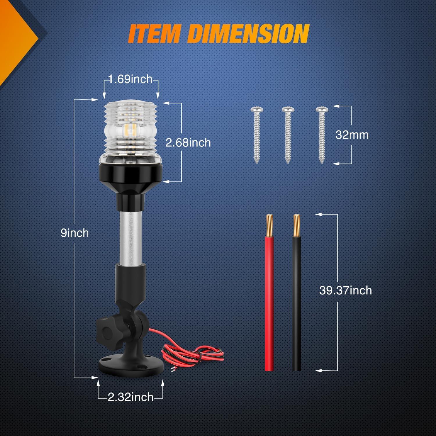 imageNilight Marine Boat Navigation Light 4PCS Red Green Port Starboard White Stern Lights Four Mode Waterproof Rechargeable Warning Safety Lamp for Skeeter Yacht Pontoon Trailer Truck Bike Backpack Helmet9Inch Boat Stern Light