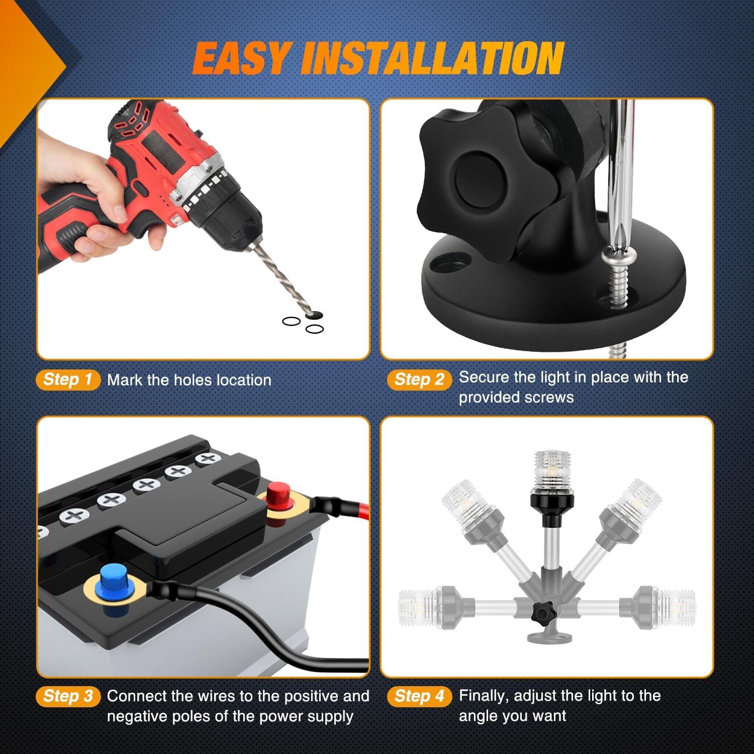 imageNilight Marine Boat Navigation Light 4PCS Red Green Port Starboard White Stern Lights Four Mode Waterproof Rechargeable Warning Safety Lamp for Skeeter Yacht Pontoon Trailer Truck Bike Backpack Helmet9Inch Boat Stern Light