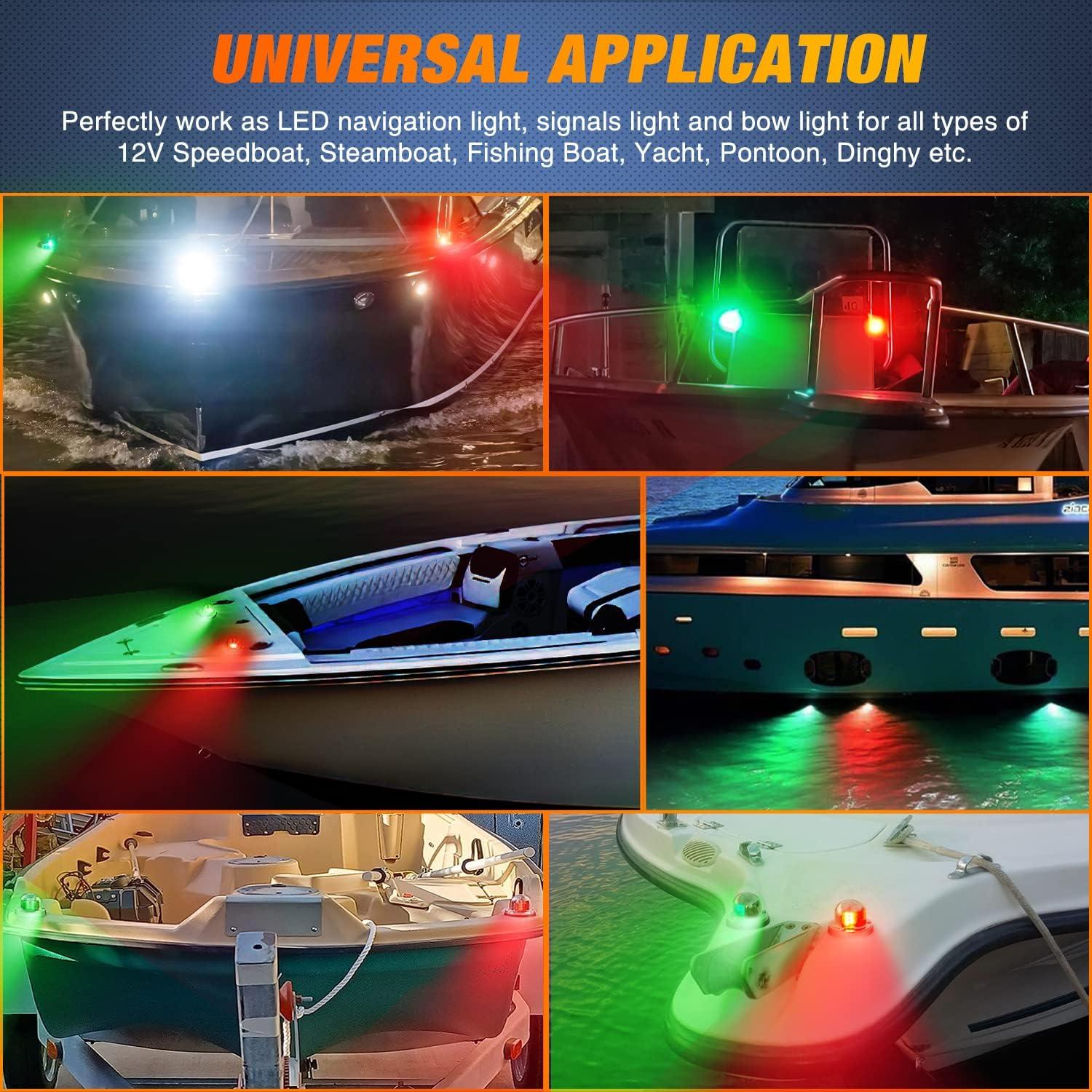 imageNilight Marine Boat Navigation Light 4PCS Red Green Port Starboard White Stern Lights Four Mode Waterproof Rechargeable Warning Safety Lamp for Skeeter Yacht Pontoon Trailer Truck Bike Backpack Helmet8LED Navigation Light2Pcs