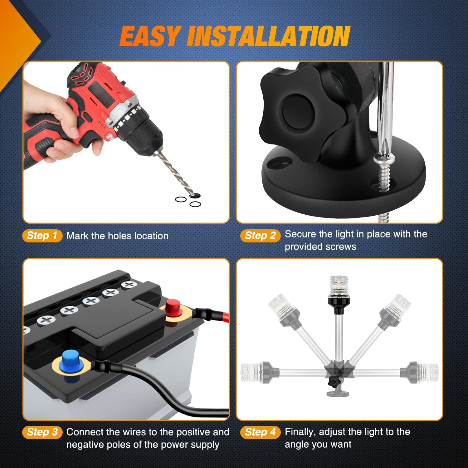 imageNilight Marine Boat Navigation Light 4PCS Red Green Port Starboard White Stern Lights Four Mode Waterproof Rechargeable Warning Safety Lamp for Skeeter Yacht Pontoon Trailer Truck Bike Backpack Helmet12Inch Boat Stern Light