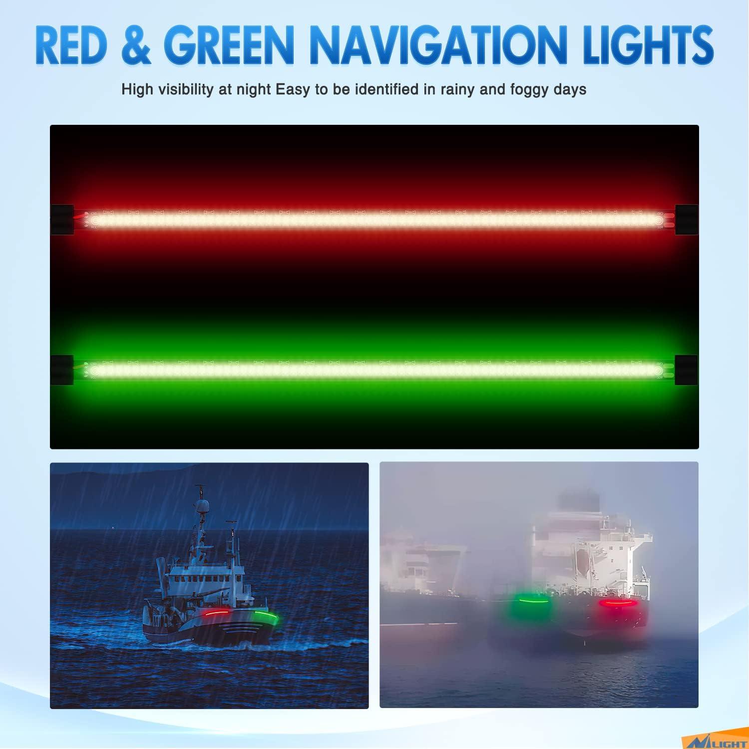 imageNilight Marine Boat Navigation Light 4PCS Red Green Port Starboard White Stern Lights Four Mode Waterproof Rechargeable Warning Safety Lamp for Skeeter Yacht Pontoon Trailer Truck Bike Backpack Helmet66LED Light Strip2Pcs