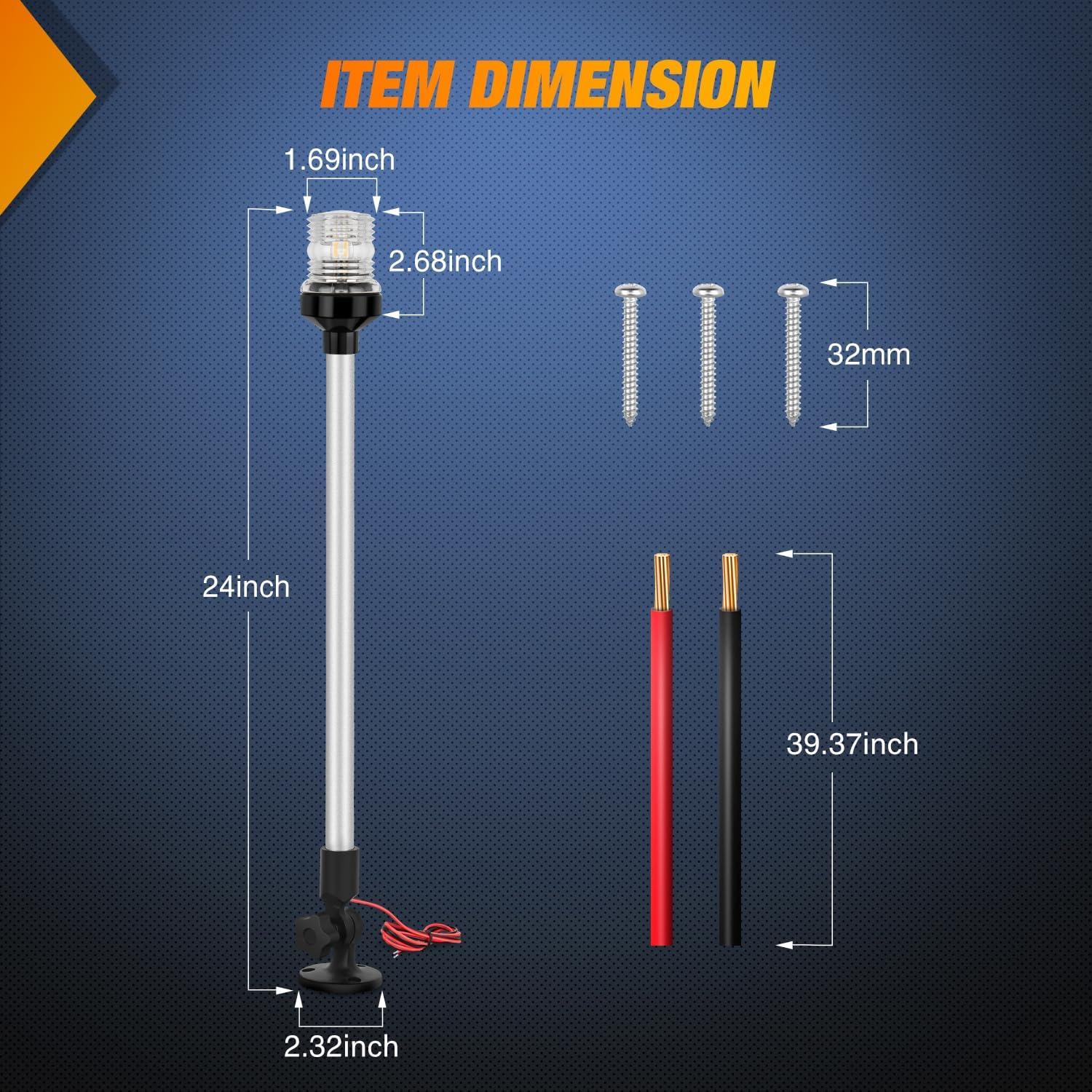 imageNilight Marine Boat Navigation Light 4PCS Red Green Port Starboard White Stern Lights Four Mode Waterproof Rechargeable Warning Safety Lamp for Skeeter Yacht Pontoon Trailer Truck Bike Backpack Helmet24Inch Boat Stern Light