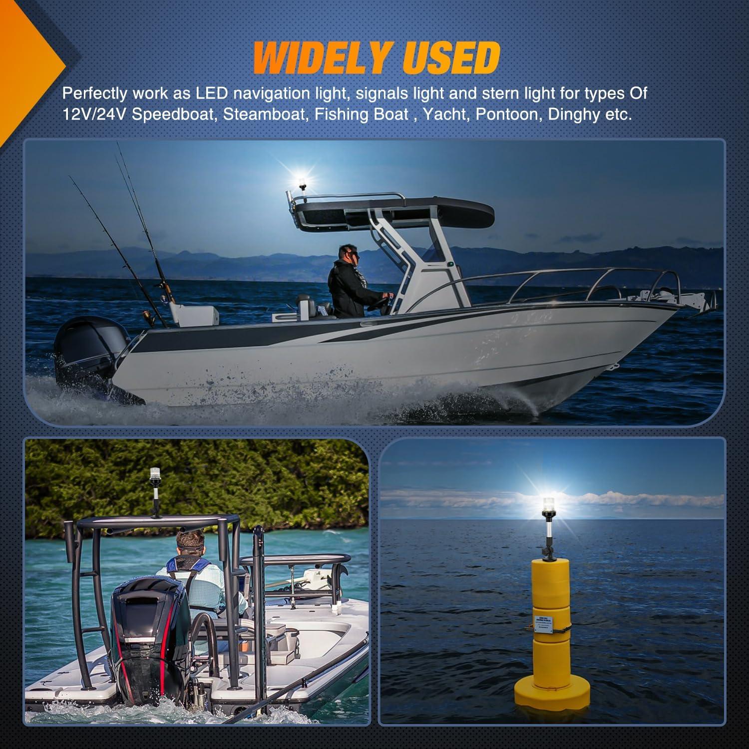 imageNilight Marine Boat Navigation Light 4PCS Red Green Port Starboard White Stern Lights Four Mode Waterproof Rechargeable Warning Safety Lamp for Skeeter Yacht Pontoon Trailer Truck Bike Backpack Helmet9Inch Boat Stern Light