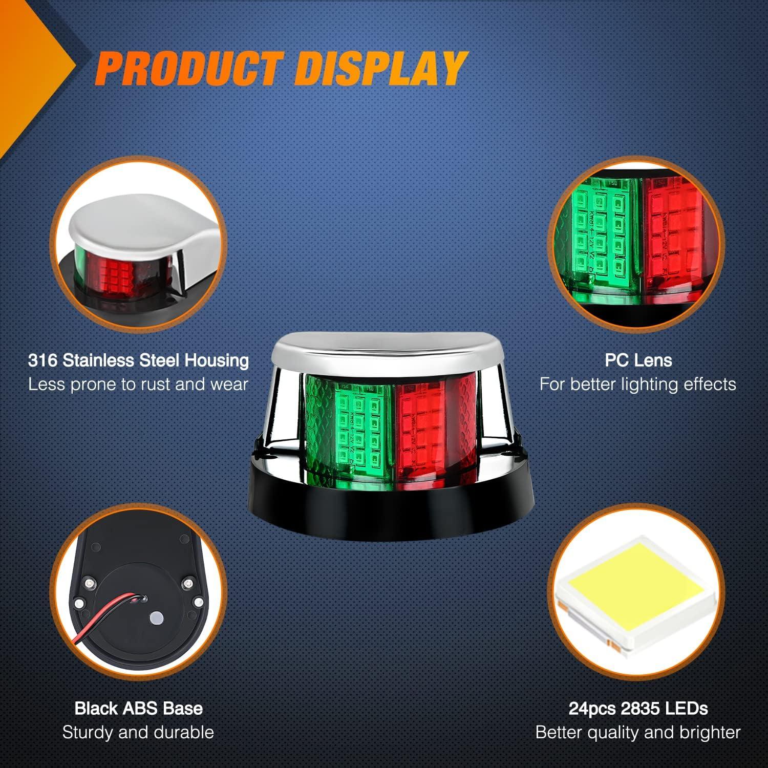 imageNilight Marine Boat Navigation Light 4PCS Red Green Port Starboard White Stern Lights Four Mode Waterproof Rechargeable Warning Safety Lamp for Skeeter Yacht Pontoon Trailer Truck Bike Backpack Helmet24LED Navigation Light1Pc