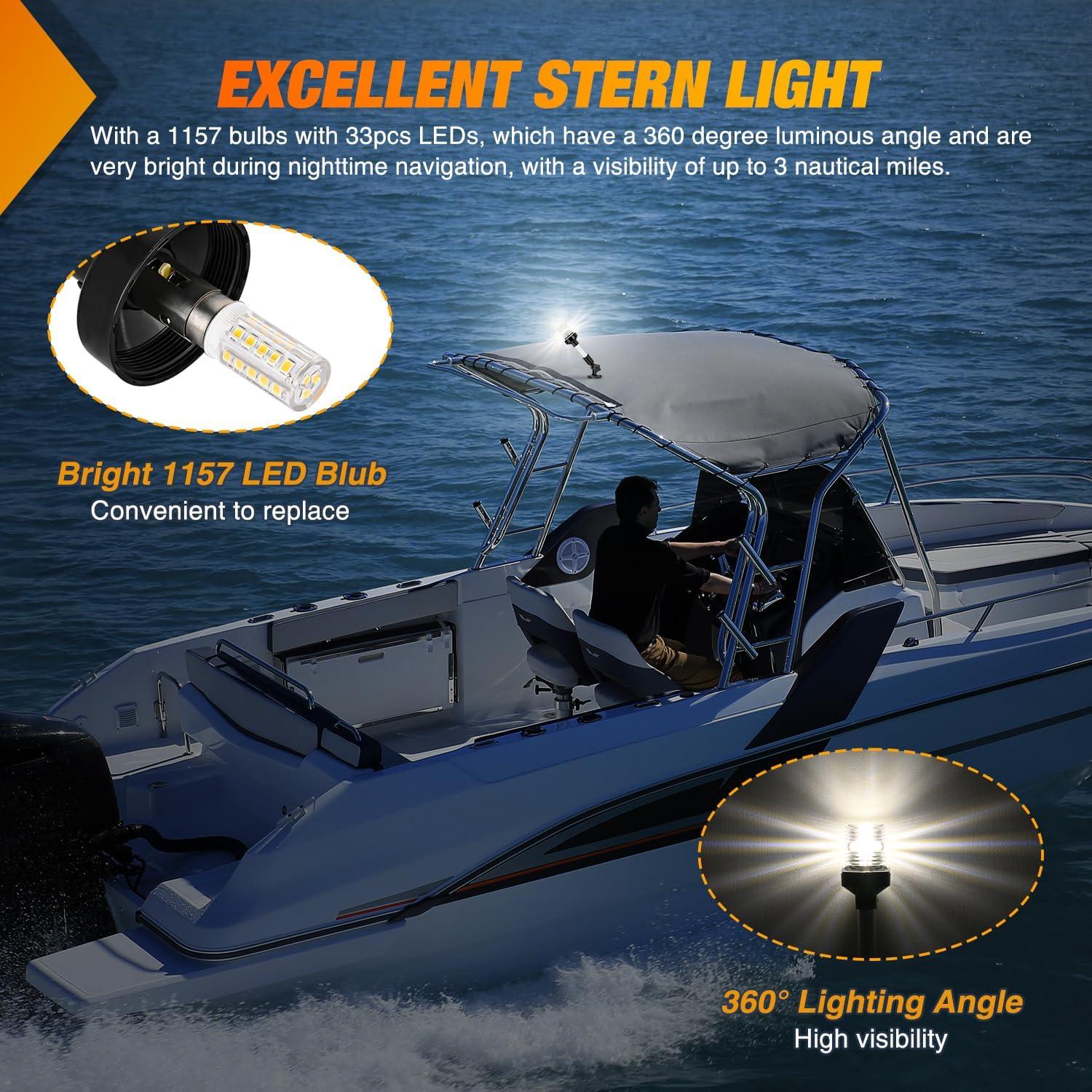 imageNilight Marine Boat Navigation Light 4PCS Red Green Port Starboard White Stern Lights Four Mode Waterproof Rechargeable Warning Safety Lamp for Skeeter Yacht Pontoon Trailer Truck Bike Backpack Helmet9Inch Boat Stern Light