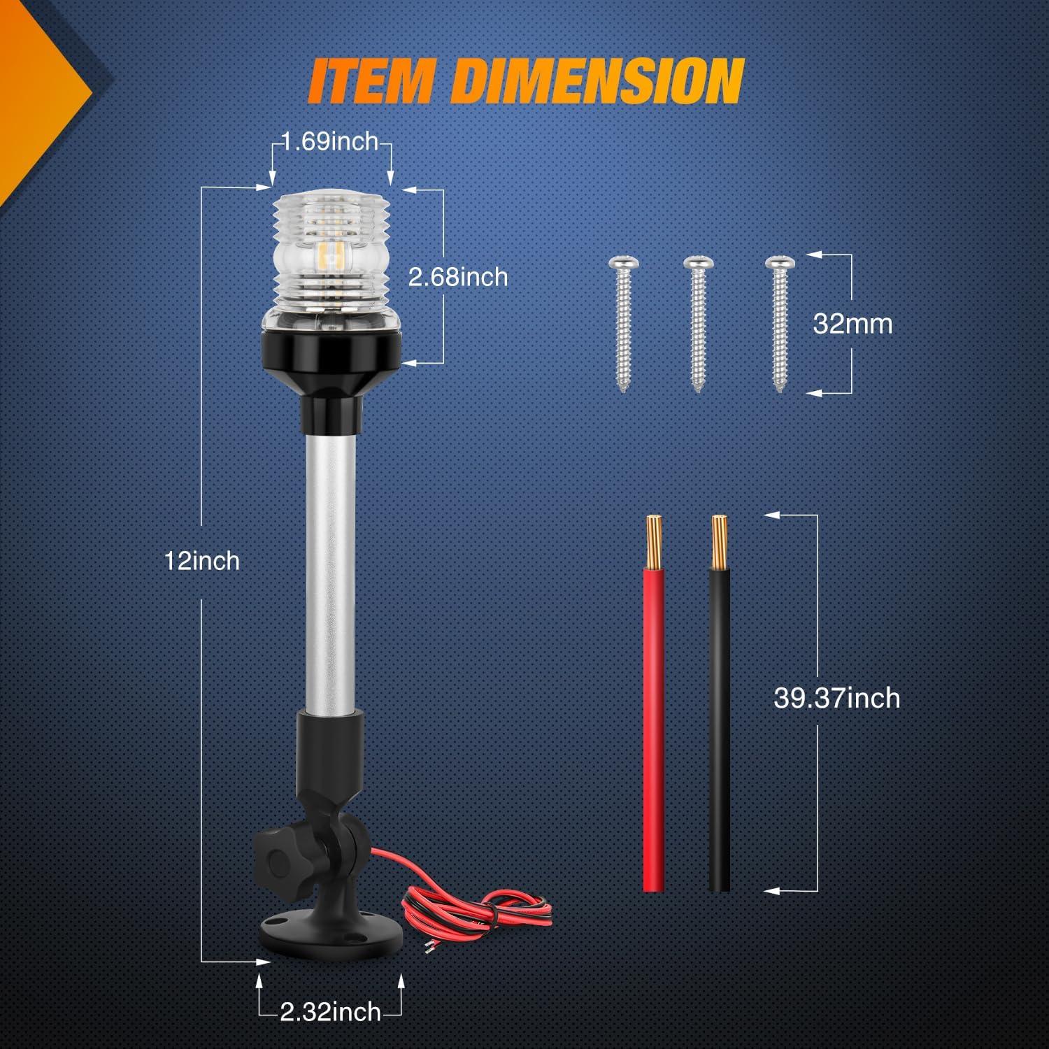 imageNilight Marine Boat Navigation Light 4PCS Red Green Port Starboard White Stern Lights Four Mode Waterproof Rechargeable Warning Safety Lamp for Skeeter Yacht Pontoon Trailer Truck Bike Backpack Helmet12Inch Boat Stern Light