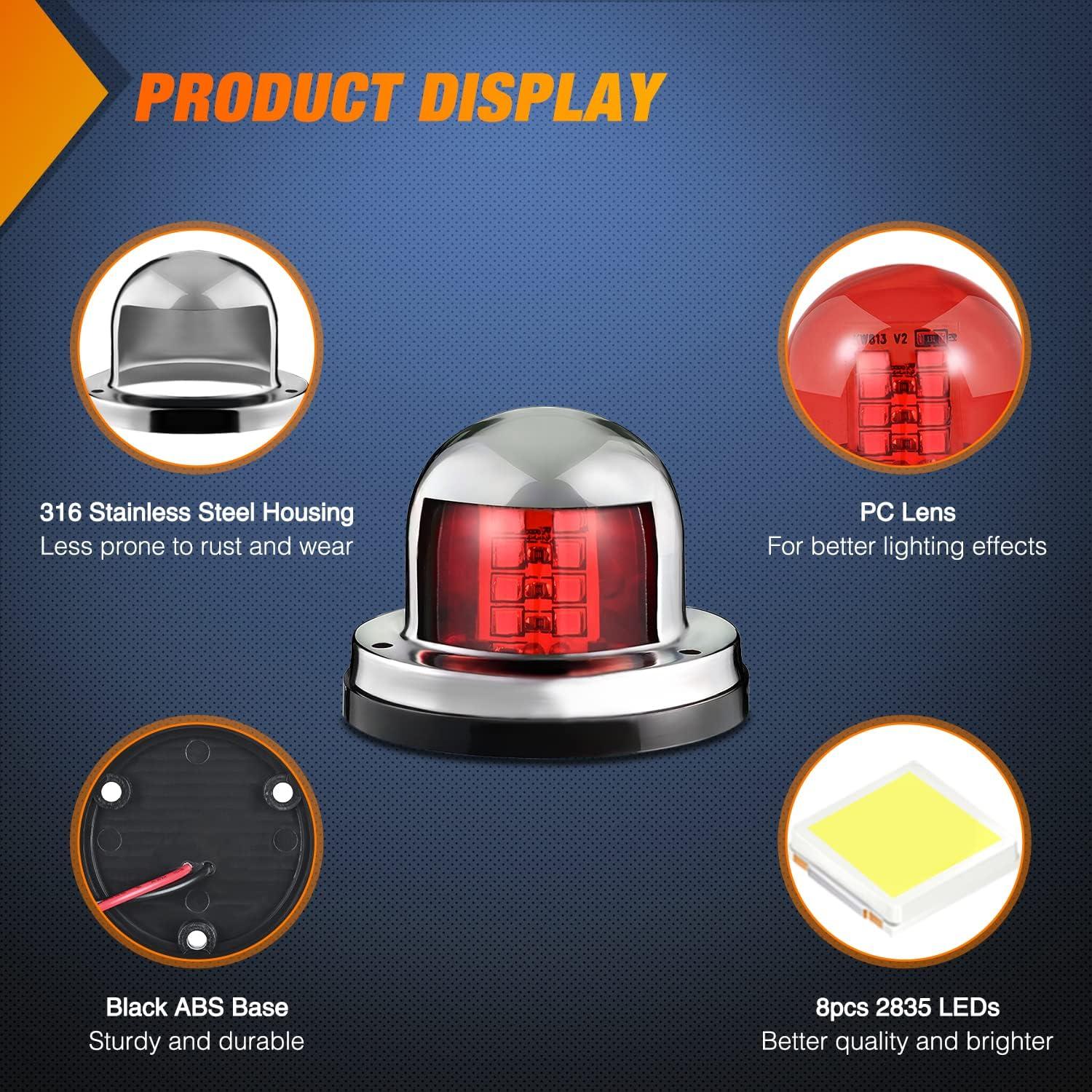 imageNilight Marine Boat Navigation Light 4PCS Red Green Port Starboard White Stern Lights Four Mode Waterproof Rechargeable Warning Safety Lamp for Skeeter Yacht Pontoon Trailer Truck Bike Backpack Helmet8LED Navigation Light2Pcs