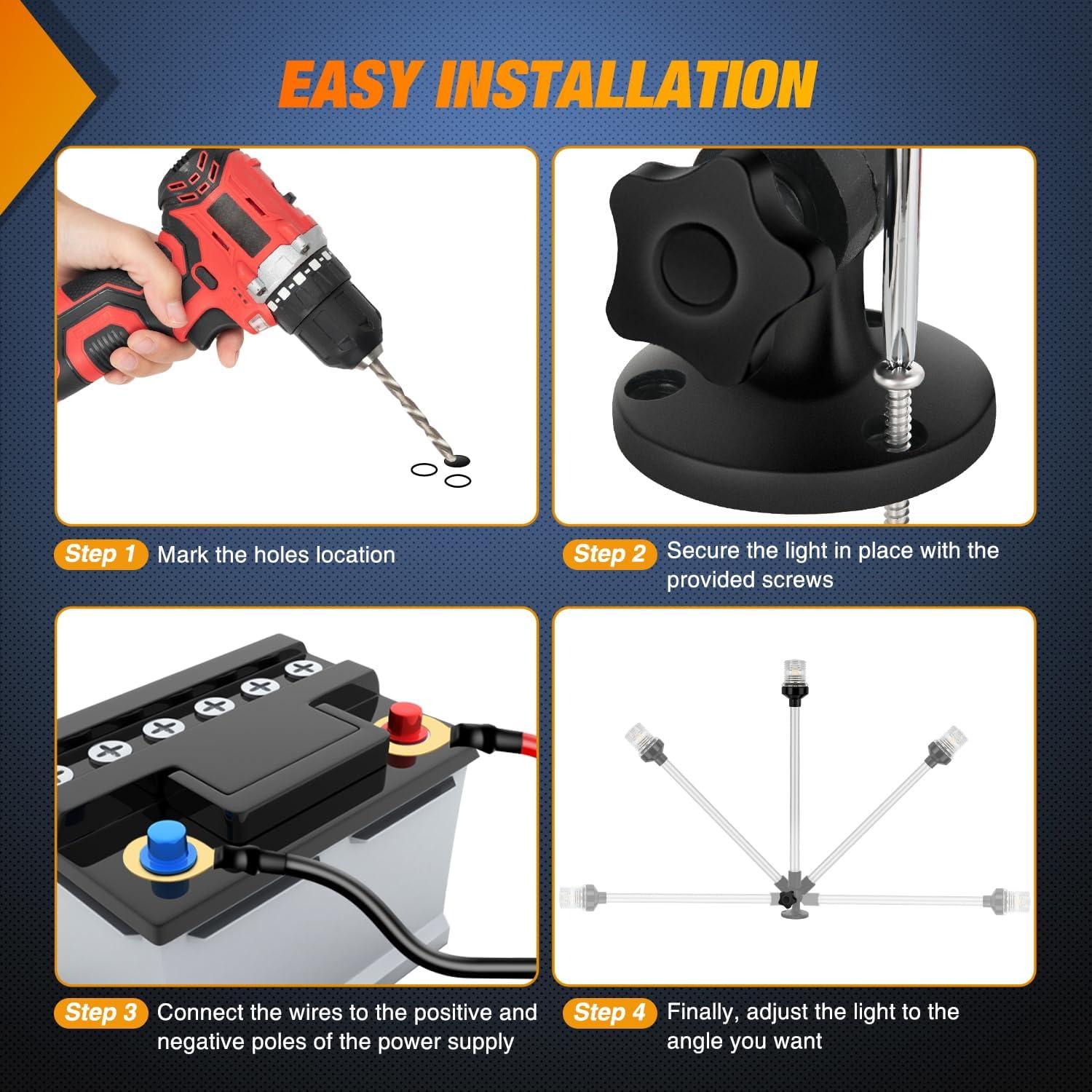 imageNilight Marine Boat Navigation Light 4PCS Red Green Port Starboard White Stern Lights Four Mode Waterproof Rechargeable Warning Safety Lamp for Skeeter Yacht Pontoon Trailer Truck Bike Backpack Helmet24Inch Boat Stern Light