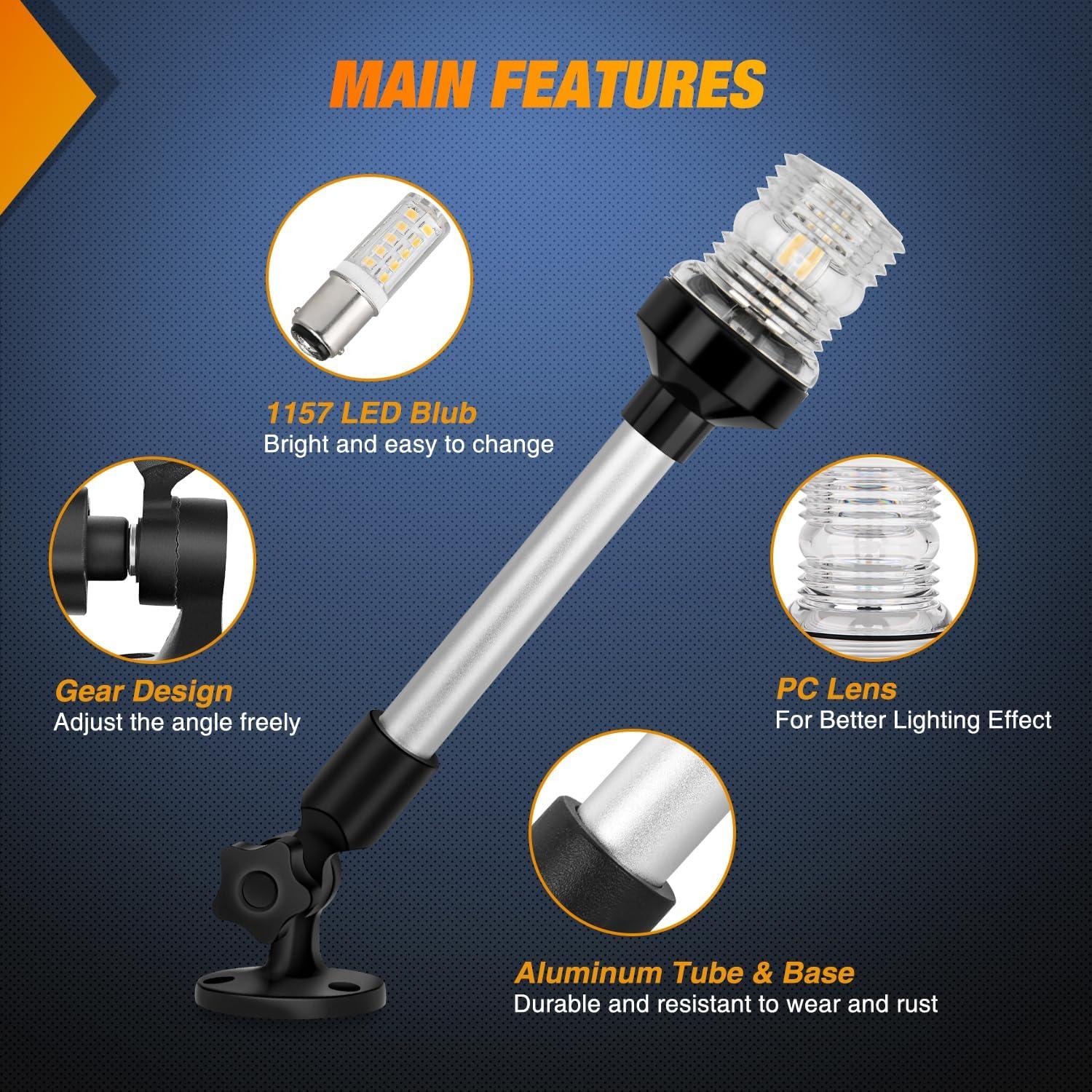 imageNilight Marine Boat Navigation Light 4PCS Red Green Port Starboard White Stern Lights Four Mode Waterproof Rechargeable Warning Safety Lamp for Skeeter Yacht Pontoon Trailer Truck Bike Backpack Helmet12Inch Boat Stern Light