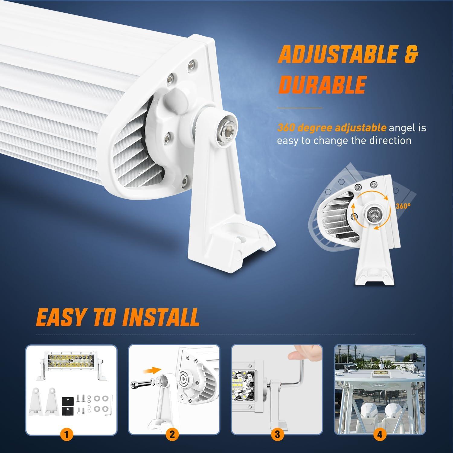 imageNilight Marine LED Light Bar Navigation Lights 135 Inch White Spot Flood Combo Ponton Boat Deck Dock Lighting for Night Fishing Ttop Stern Yacht Port Sailboat Trucks Tractors9Inch 84 Leds White Shell