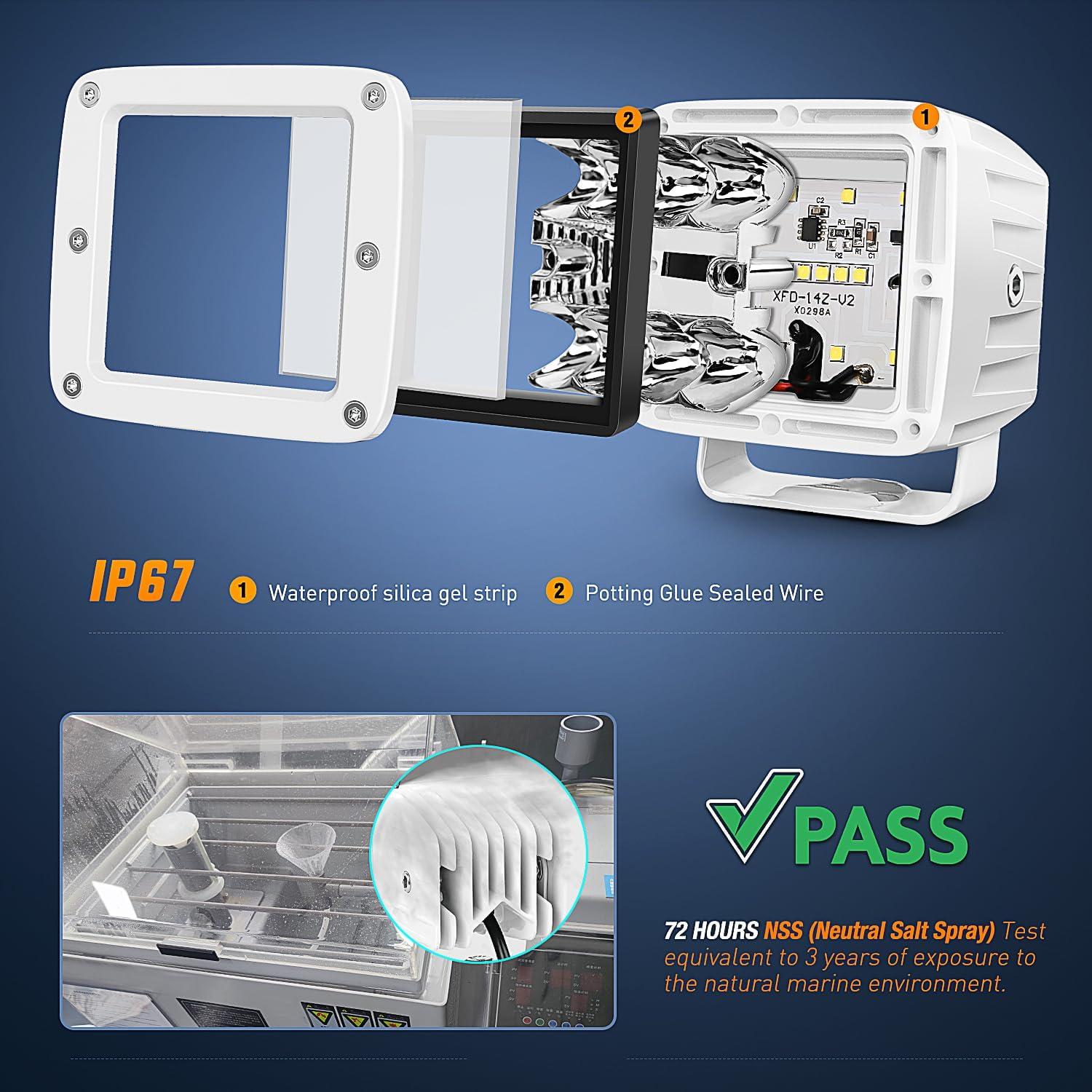 imageNilight Marine LED Light Pods Navigation Lights 2PCS 3 Inch White Spot Flood Combo Ponton Boat Deck Dock Lighting for Night Fishing Ttop Stern Yacht Port Sailboat Trucks TractorsWhite Shell White Light