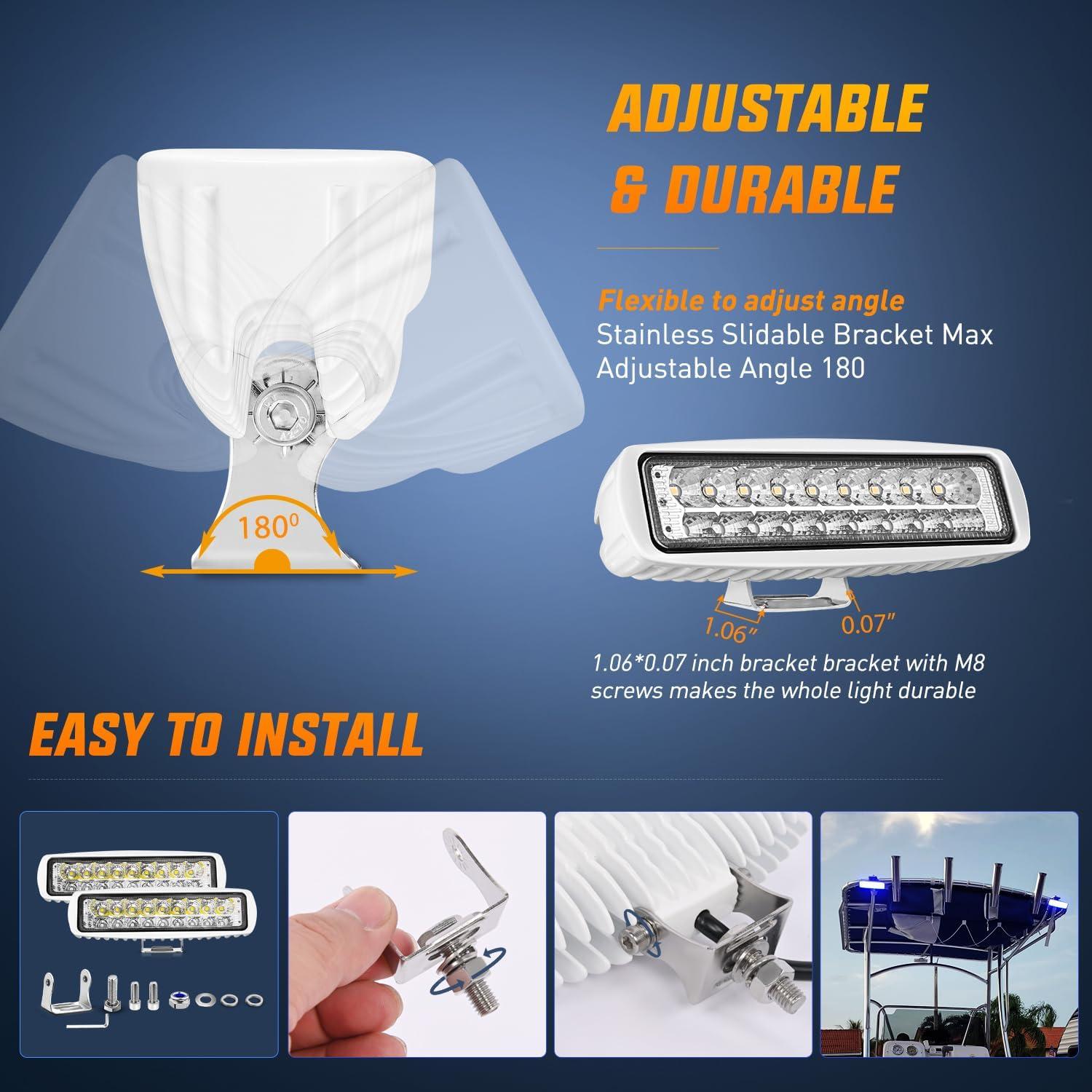 imageNilight Marine LED Pods Navigation Lights 2PCS 72W Blue Beam Flood Beam Ponton Boat Deck Dock Lighting for Night Fishing Ttop Stern Yacht Kayak Port Sailboat Trucks TractorsWhiteBlue 2Pcs