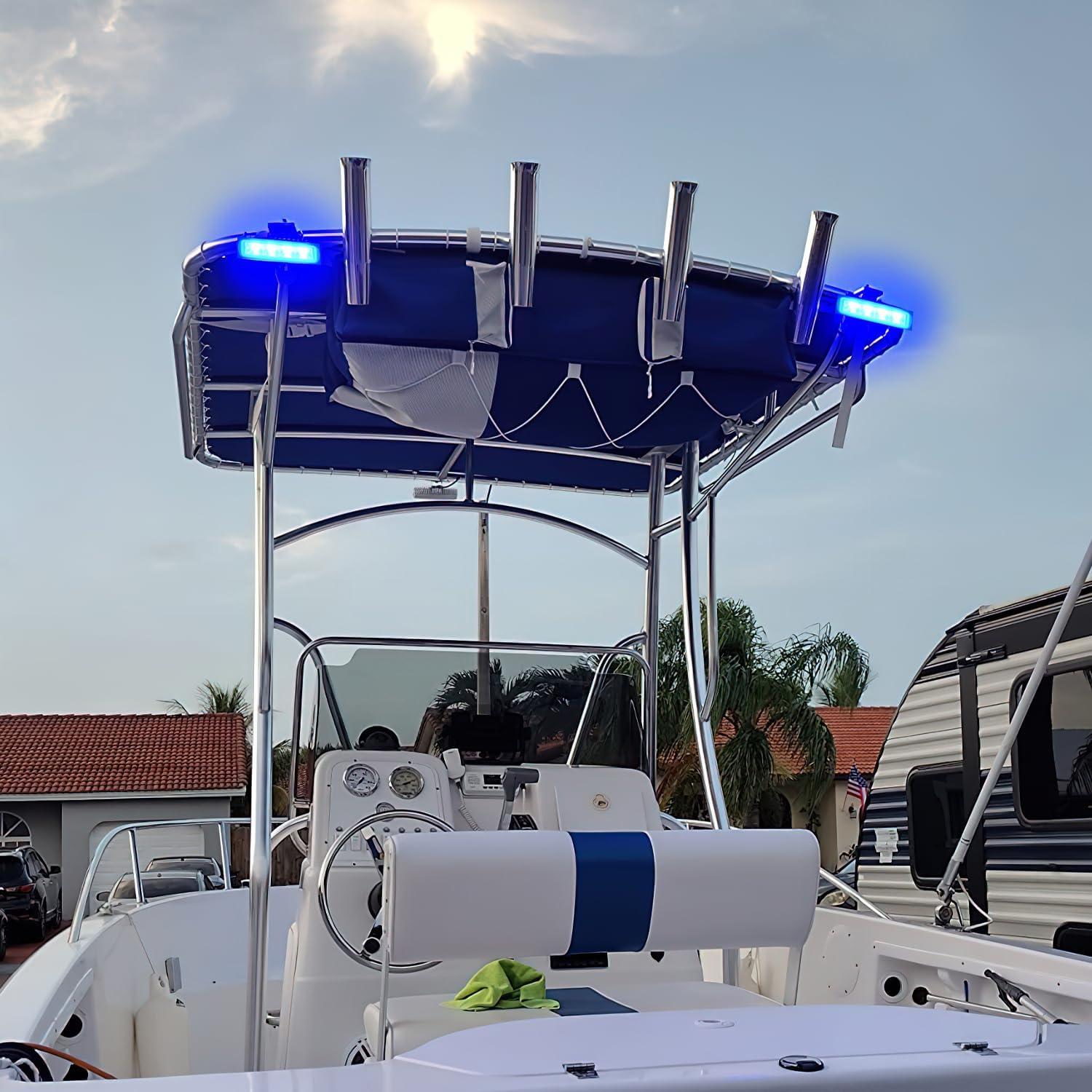 imageNilight Marine LED Pods Navigation Lights 2PCS 72W Blue Beam Flood Beam Ponton Boat Deck Dock Lighting for Night Fishing Ttop Stern Yacht Kayak Port Sailboat Trucks TractorsBlue Lights White House 72W