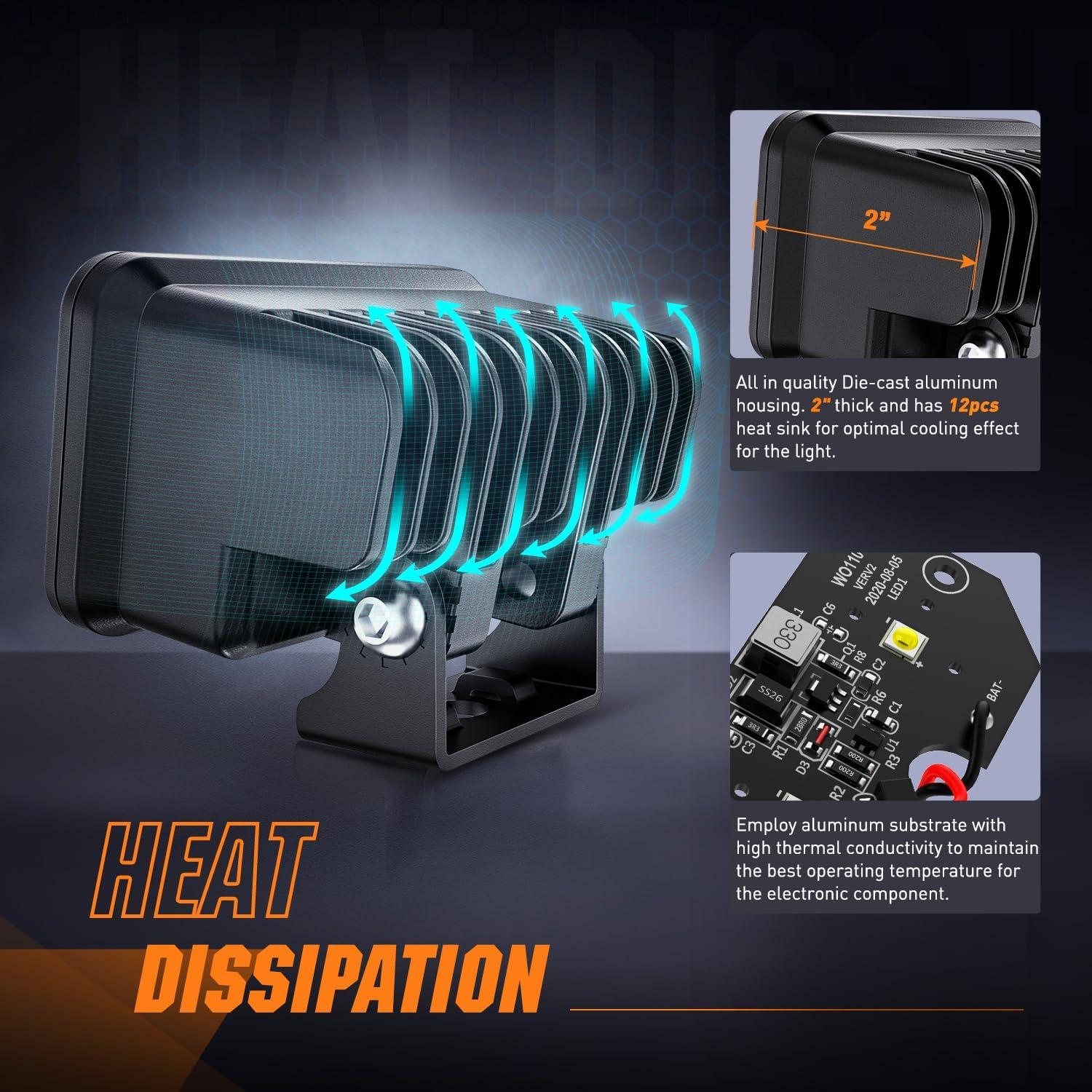 imageNilight Motorcycle Amber LED Pods 2 PCS 3 Inch 1070LM Flood Offroad Fog Driving Auxiliary Light w18AWG DT Wiring Harness Kit for ATV Truck Boat Tractor ForkliftAmber Led Pods Wiring harness