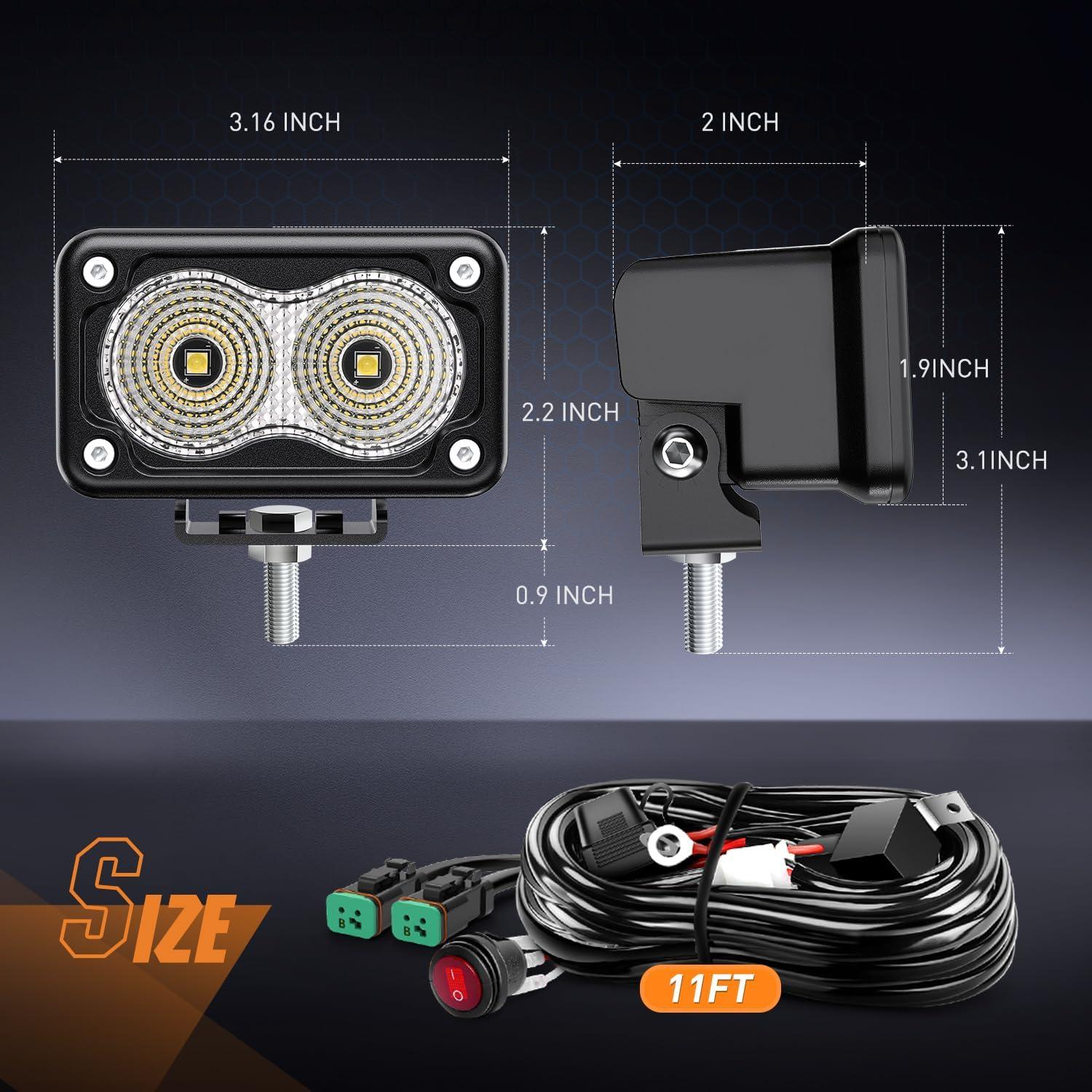 imageNilight Motorcycle Amber LED Pods 2 PCS 3 Inch 1070LM Flood Offroad Fog Driving Auxiliary Light w18AWG DT Wiring Harness Kit for ATV Truck Boat Tractor ForkliftWhite Led Pods Wiring harness