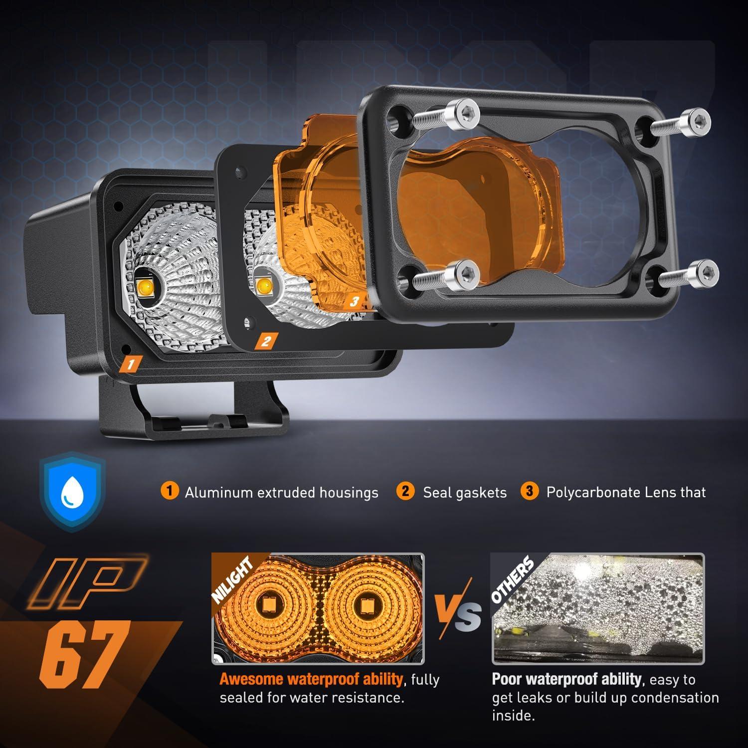 imageNilight Motorcycle Amber LED Pods 2 PCS 3 Inch 1070LM Flood Offroad Fog Driving Auxiliary Light w18AWG DT Wiring Harness Kit for ATV Truck Boat Tractor ForkliftAmber Led Pods Wiring harness