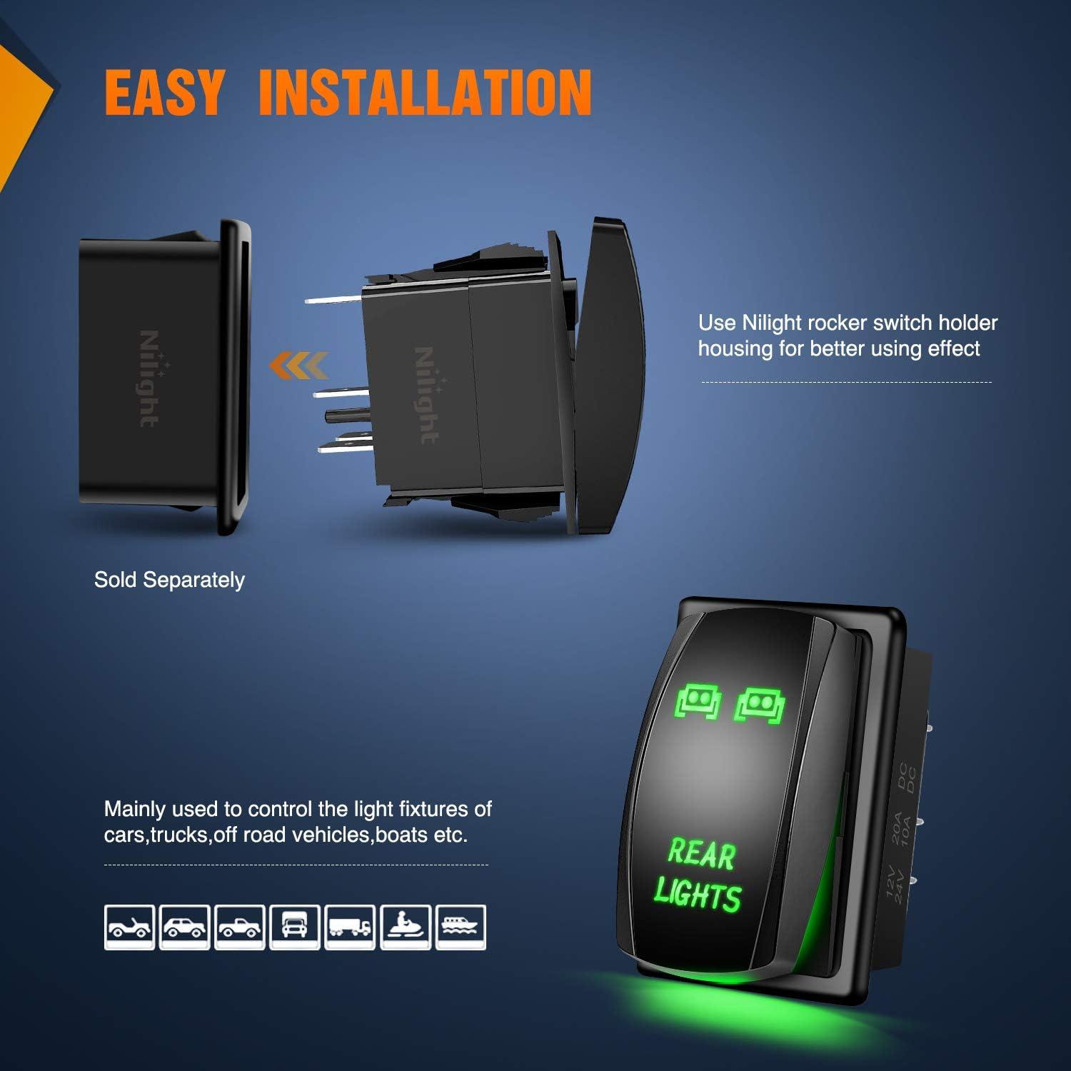 imageNilight NIRS05 LED Light Bar Rocker Switch 5Pin Laser OnOff Rear Lights Rocker Switch 20A12V 10A24V Switch Jumper Wires Set2 years Warranty  BlueGreen