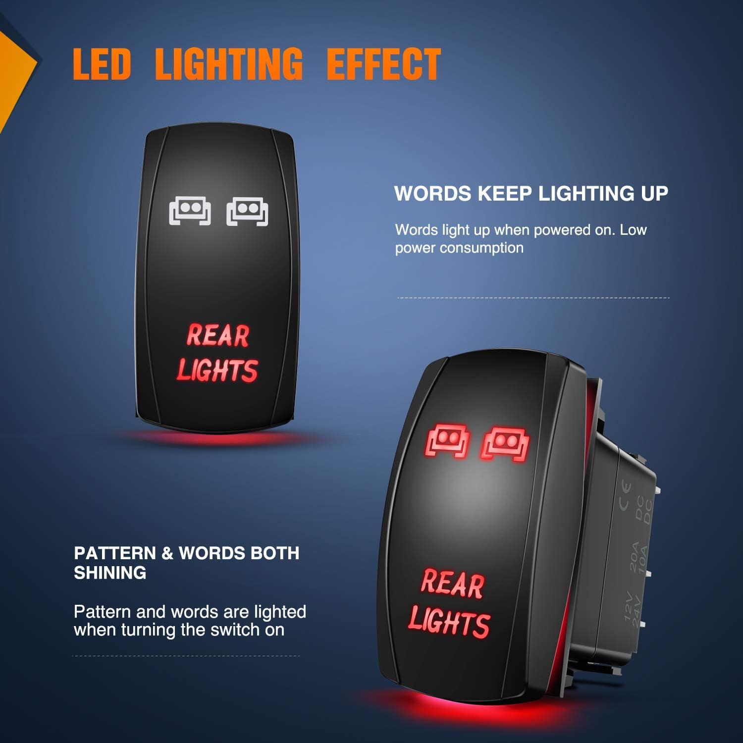 imageNilight NIRS05 LED Light Bar Rocker Switch 5Pin Laser OnOff Rear Lights Rocker Switch 20A12V 10A24V Switch Jumper Wires Set2 years Warranty  BlueRed