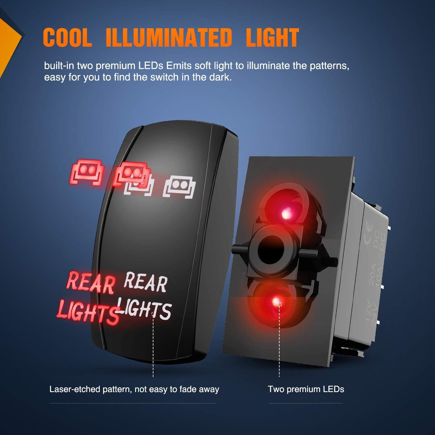 imageNilight NIRS05 LED Light Bar Rocker Switch 5Pin Laser OnOff Rear Lights Rocker Switch 20A12V 10A24V Switch Jumper Wires Set2 years Warranty  BlueRed