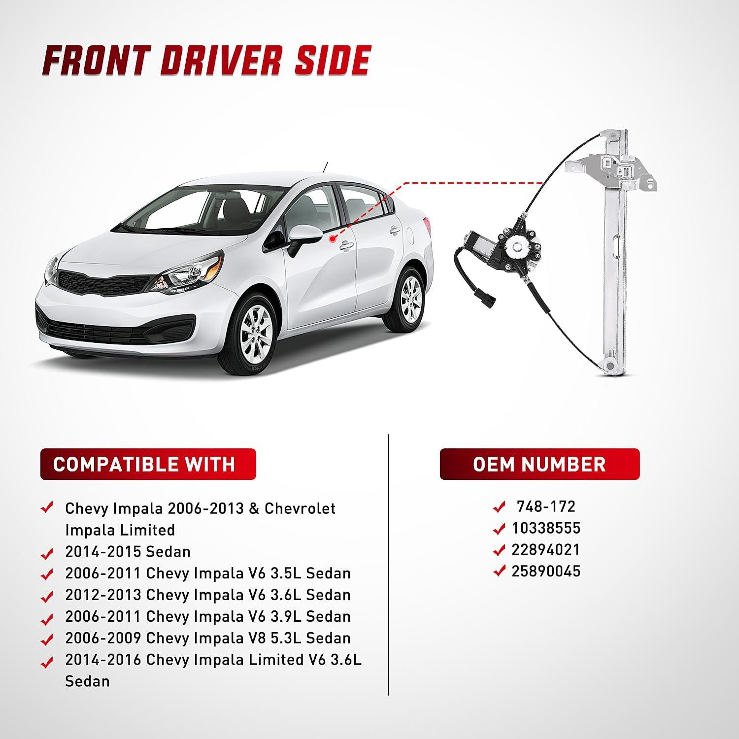 imageNilight Power Window RegulatorMotor Compatible with 2006 2007 2008 2009 2010 2011 2012 2013 Chevrolet ImpalaImpala Limited 2014 2015 2016 Rear Passenger Side 748511Front Driver