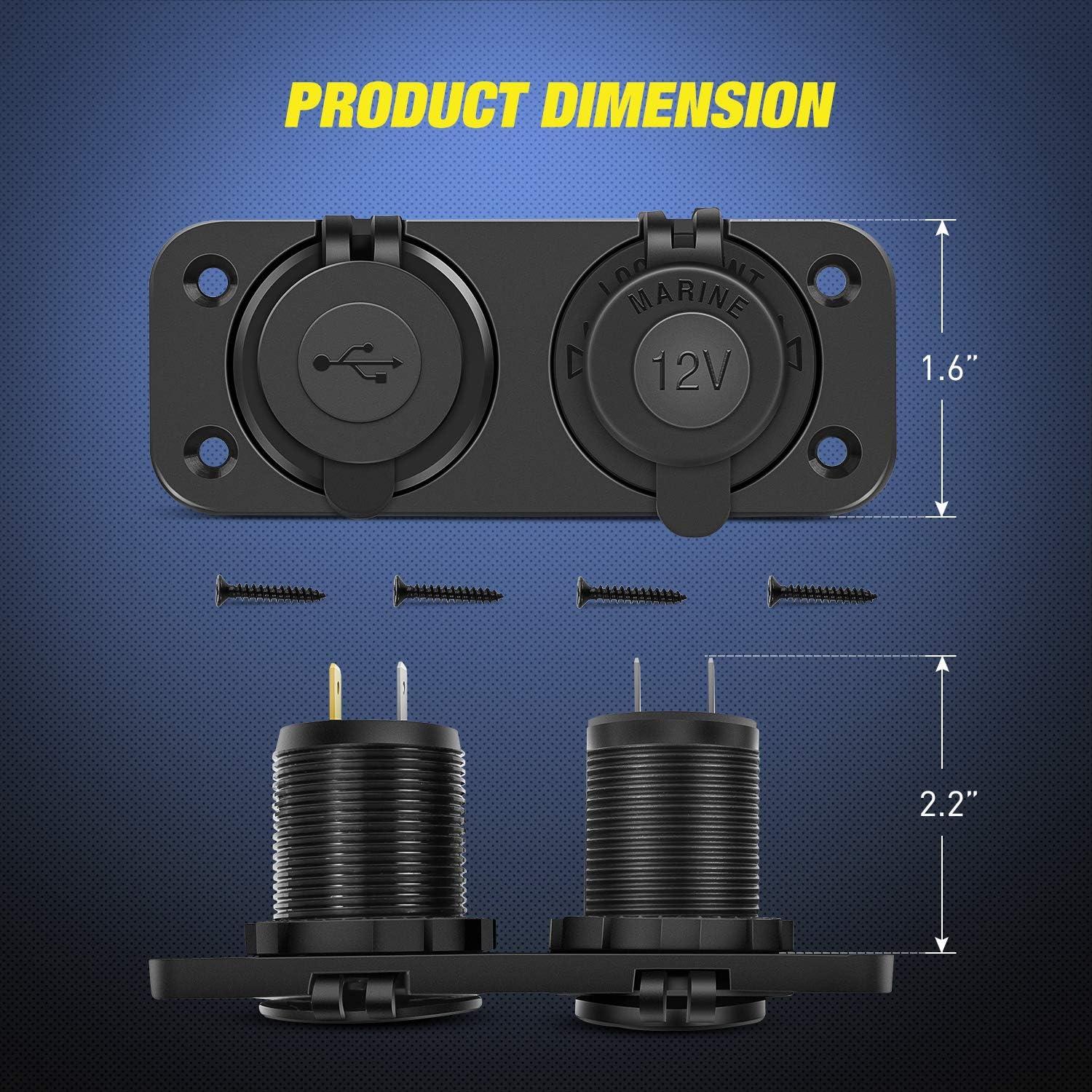 imageNilight QC 30 Dual USB Charger and Cigarette Lighter Socket PreWired 12V24V with Cigar Power for Cars TrucksDual USB Socket