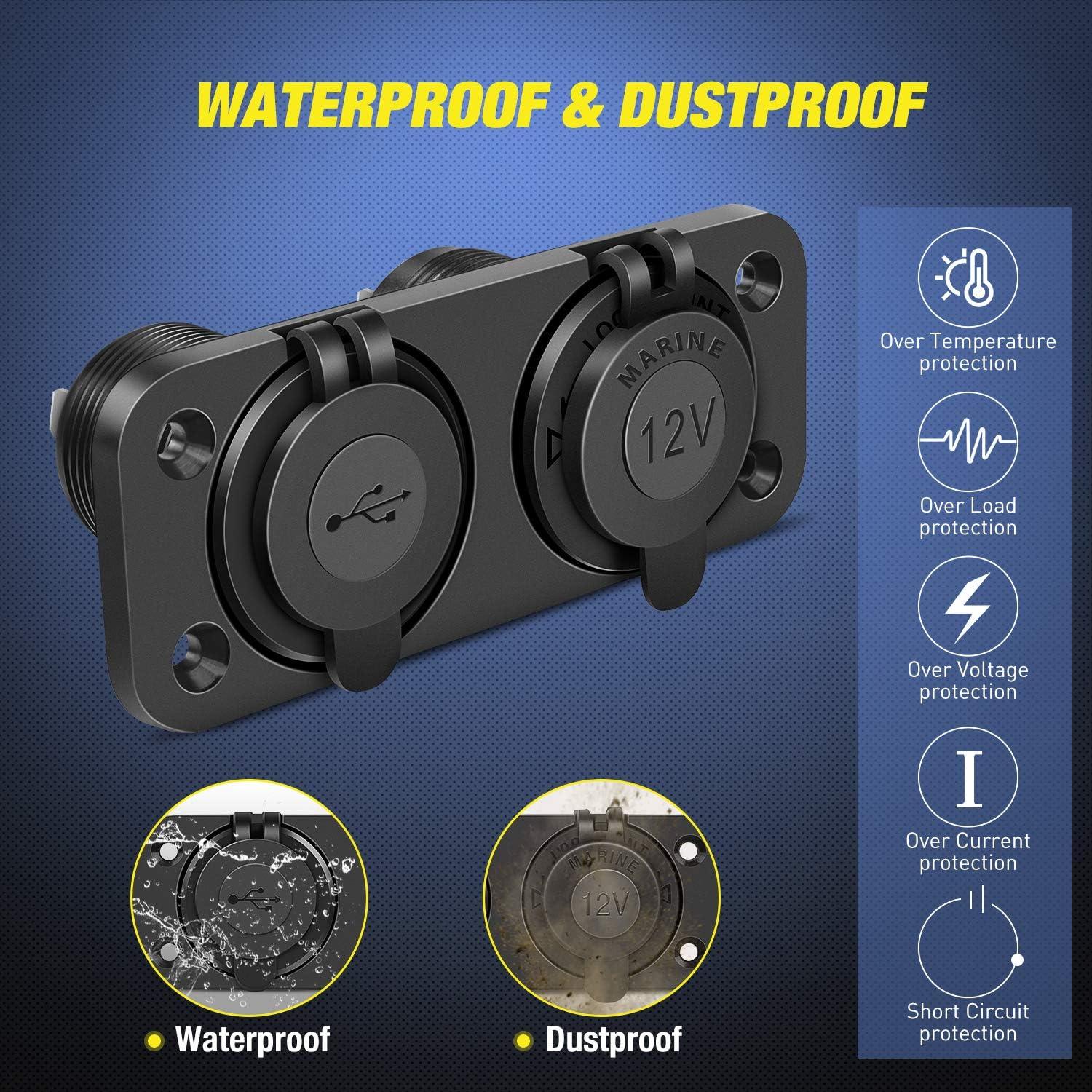 imageNilight QC 30 Dual USB Charger and Cigarette Lighter Socket PreWired 12V24V with Cigar Power for Cars TrucksDual USB Socket