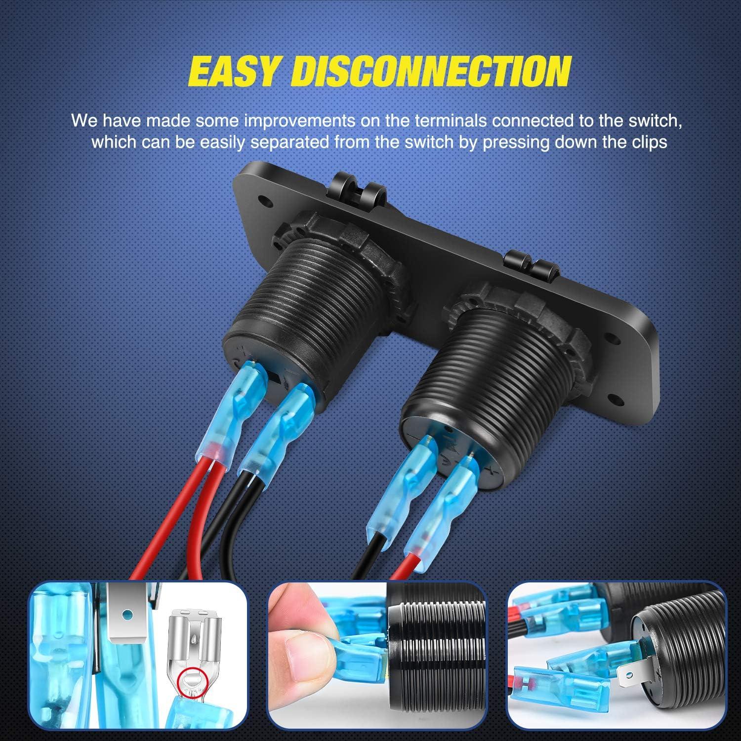 imageNilight QC 30 Dual USB Charger and Cigarette Lighter Socket PreWired 12V24V with Cigar Power for Cars TrucksType C USB Socket