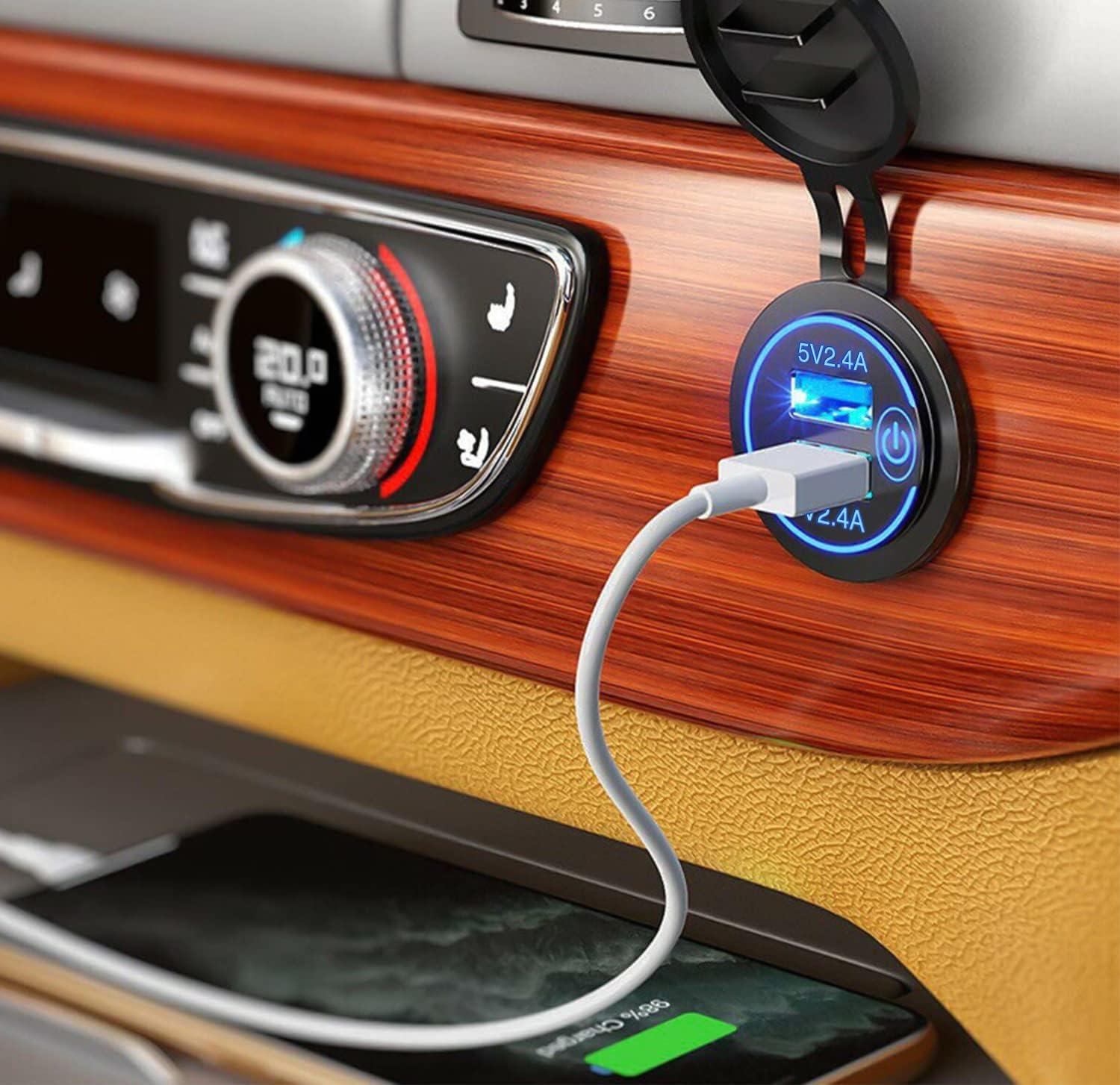 imageNilight Quick USB Outlet Socket 12V 24V Dual USBs Connector 5V 48A Car Outlets with Waterproof Cover Rotating Cap LED Light for Cars Trucks Motorcycle RVs Campers2Pcs Dual USB Charger