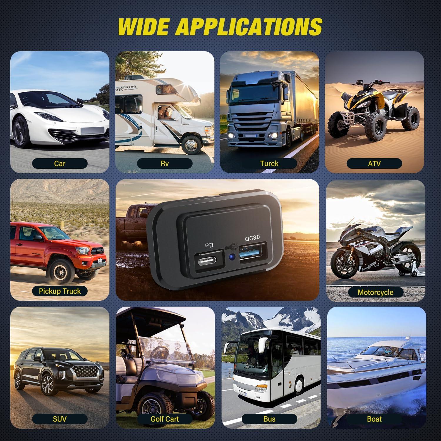 imageNilight Quick USB Outlet Socket 12V 24V Dual USBs Connector 5V 48A Car Outlets with Waterproof Cover Rotating Cap LED Light for Cars Trucks Motorcycle RVs Campers2Pcs USBPD Type C