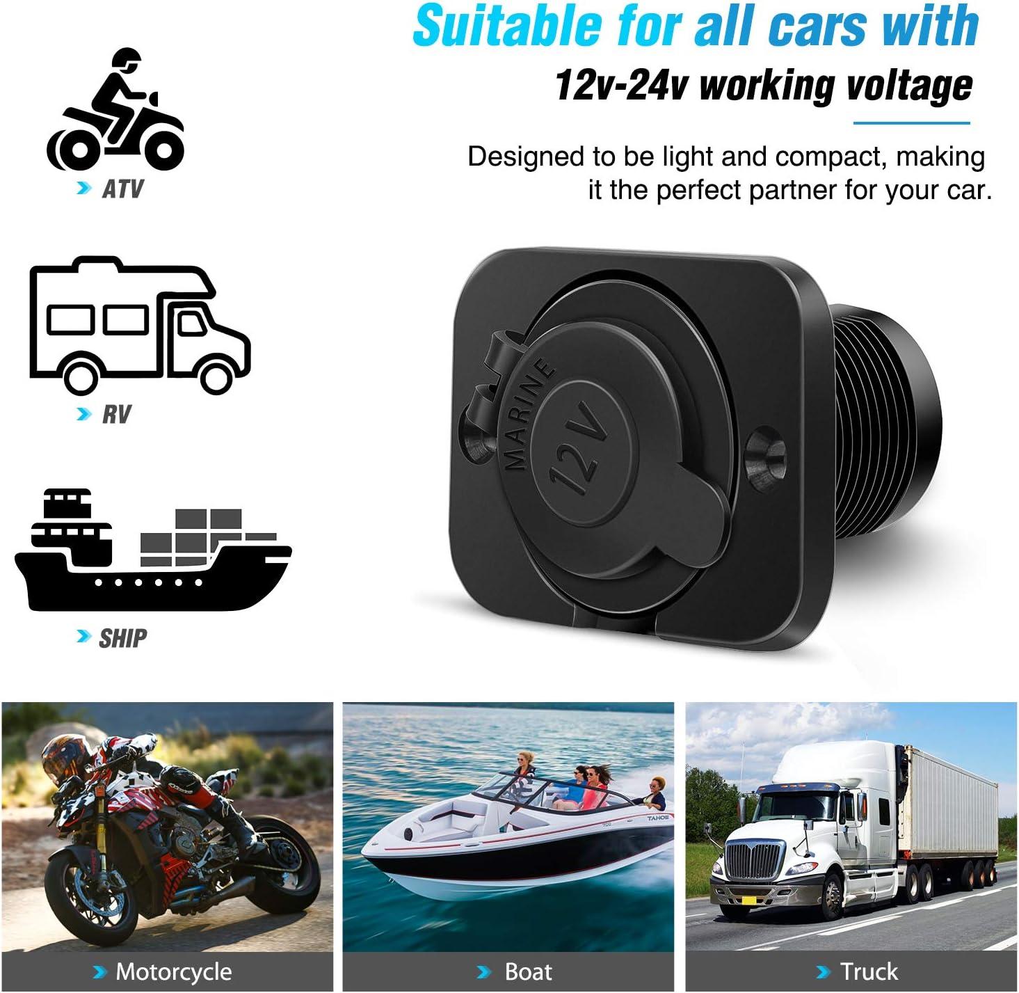 imageNilight Quick USB Outlet Socket 12V 24V Dual USBs Connector 5V 48A Car Outlets with Waterproof Cover Rotating Cap LED Light for Cars Trucks Motorcycle RVs Campers2Pcs Cigarette Lighter Socket