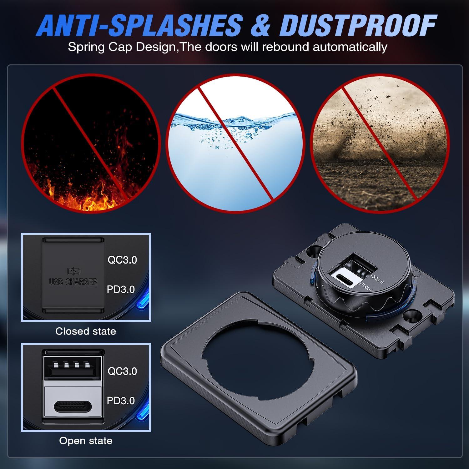 imageNilight Quick USB Outlet Socket 12V 24V Dual USBs Connector 5V 48A Car Outlets with Waterproof Cover Rotating Cap LED Light for Cars Trucks Motorcycle RVs CampersUSBPD Type C