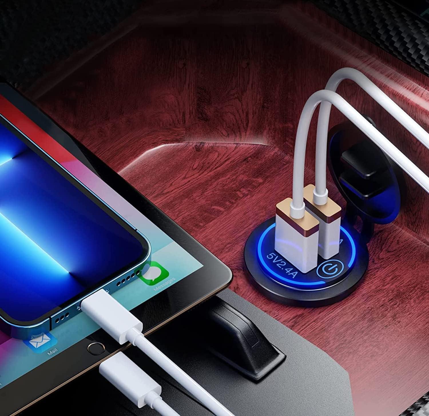 imageNilight Quick USB Outlet Socket 12V 24V Dual USBs Connector 5V 48A Car Outlets with Waterproof Cover Rotating Cap LED Light for Cars Trucks Motorcycle RVs Campers2Pcs Dual USB Charger