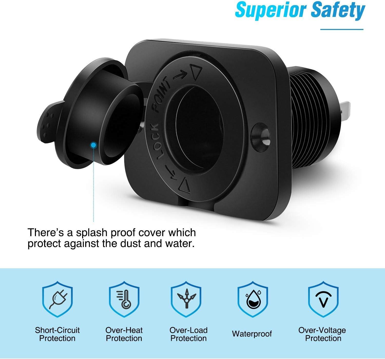 imageNilight Quick USB Outlet Socket 12V 24V Dual USBs Connector 5V 48A Car Outlets with Waterproof Cover Rotating Cap LED Light for Cars Trucks Motorcycle RVs Campers2Pcs Cigarette Lighter Socket