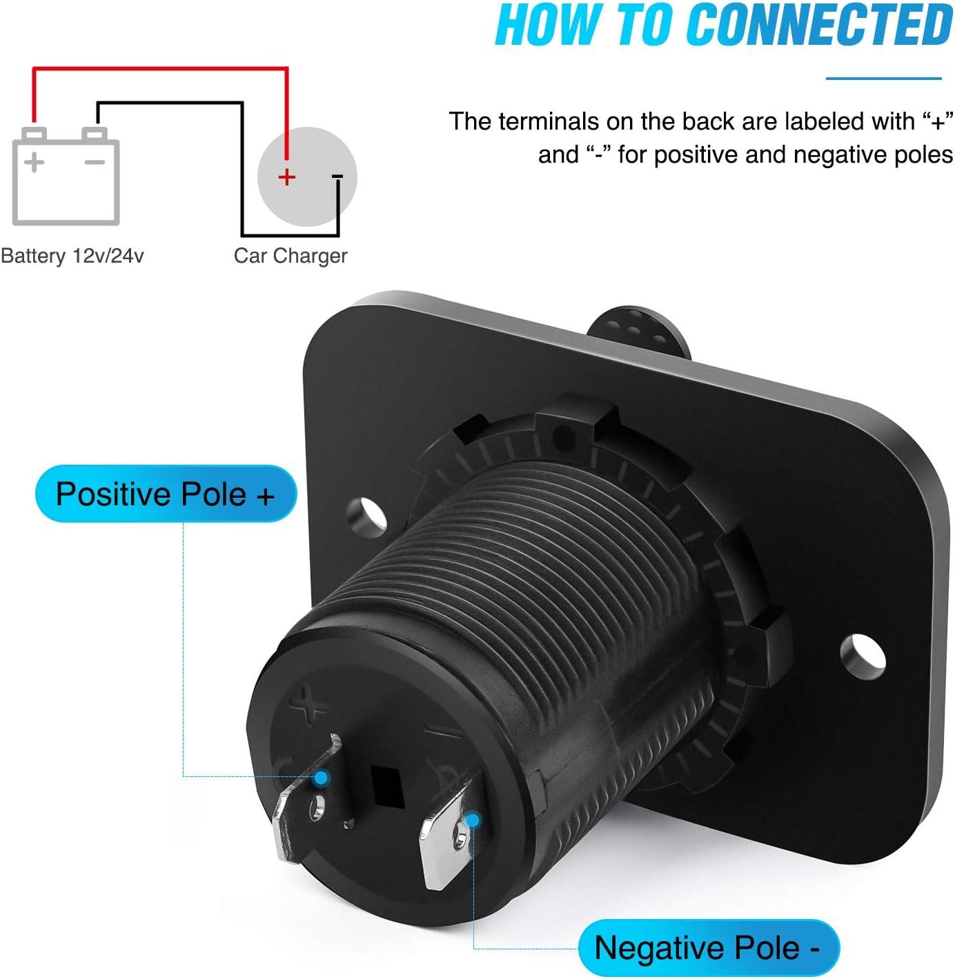 imageNilight Quick USB Outlet Socket 12V 24V Dual USBs Connector 5V 48A Car Outlets with Waterproof Cover Rotating Cap LED Light for Cars Trucks Motorcycle RVs Campers2Pcs Cigarette Lighter Socket