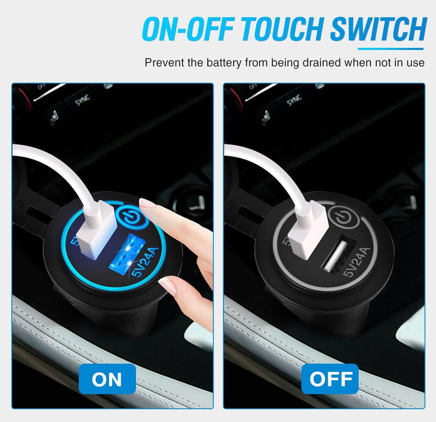 imageNilight Quick USB Outlet Socket 12V 24V Dual USBs Connector 5V 48A Car Outlets with Waterproof Cover Rotating Cap LED Light for Cars Trucks Motorcycle RVs Campers2Pcs Dual USB Charger