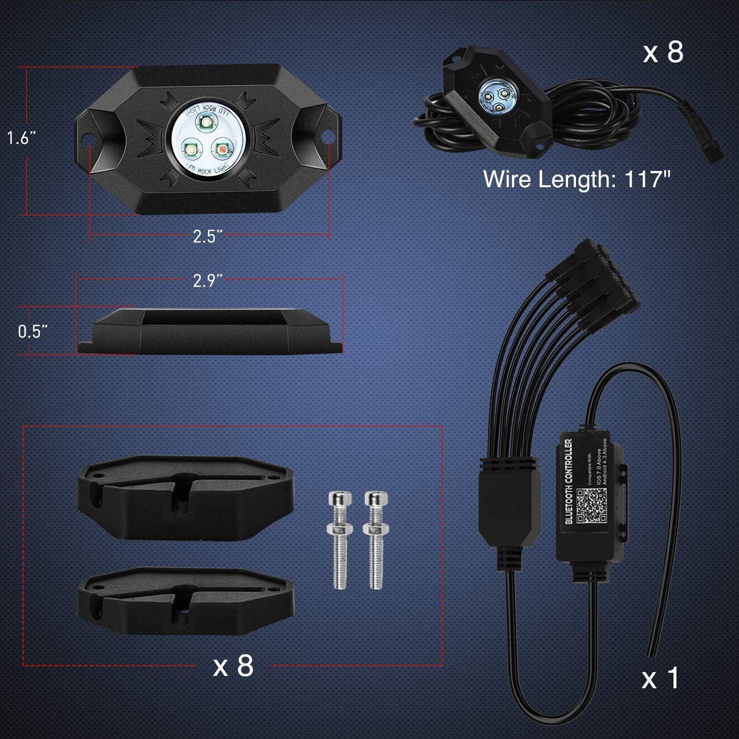 imageNilight RGB LED Rock Lights Kit 8 pods Underglow Neon Multicolor with Bluetooth App Control Music Mode IP68 Exterior Wheel Well Party Lamp for ATV UTV Golf Cart Truck Boat RVRGB Red  Green  Blue