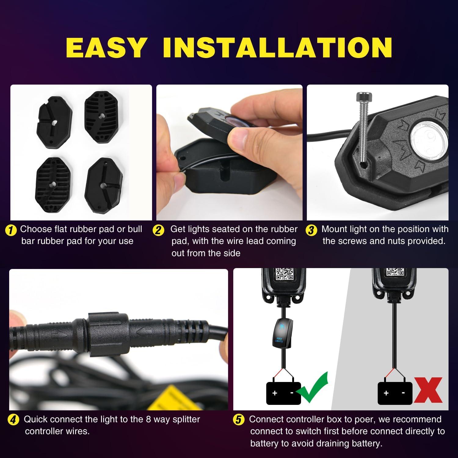 imageNilight RGB LED Rock Lights Kit 8 pods Underglow Neon Multicolor with Bluetooth App Control Music Mode IP68 Exterior Wheel Well Party Lamp for ATV UTV Golf Cart Truck Boat RVRGB Red  Green  Blue