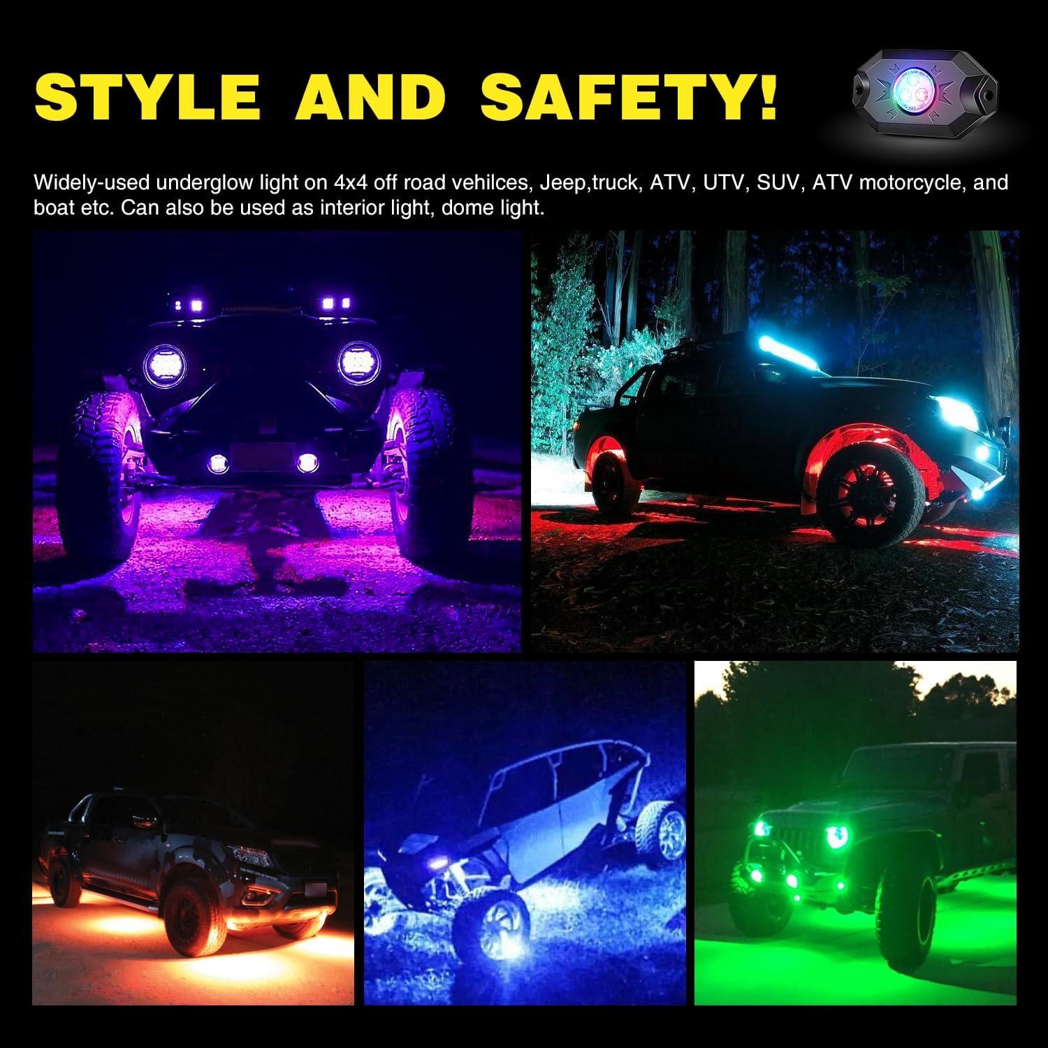 imageNilight RGB LED Rock Lights Kit 8 pods Underglow Neon Multicolor with Bluetooth App Control Music Mode IP68 Exterior Wheel Well Party Lamp for ATV UTV Golf Cart Truck Boat RVRGB Red  Green  Blue