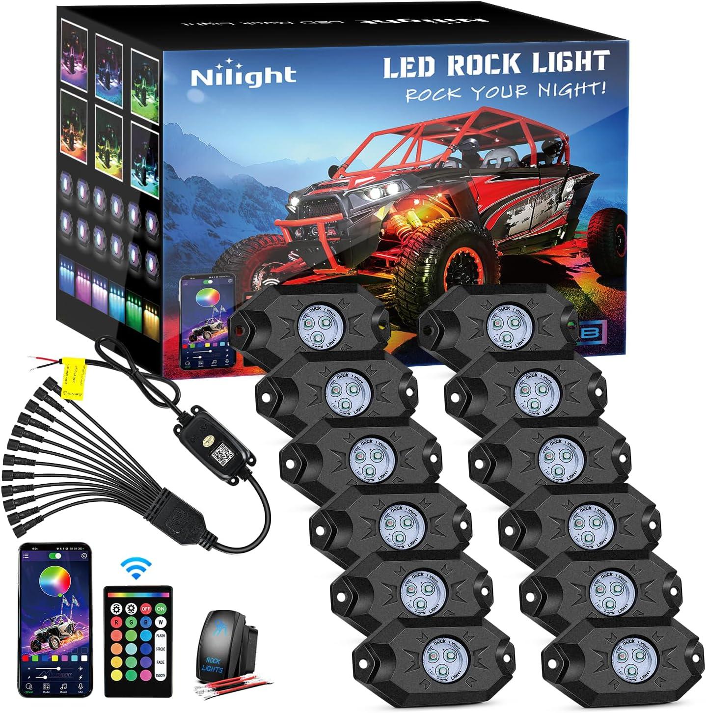 imageNilight RGB LED Rock Lights Kit 8 pods Underglow Neon Multicolor with Bluetooth App Control Music Mode IP68 Exterior Wheel Well Party Lamp for ATV UTV Golf Cart Truck Boat RVRGB Red  Green  Blue