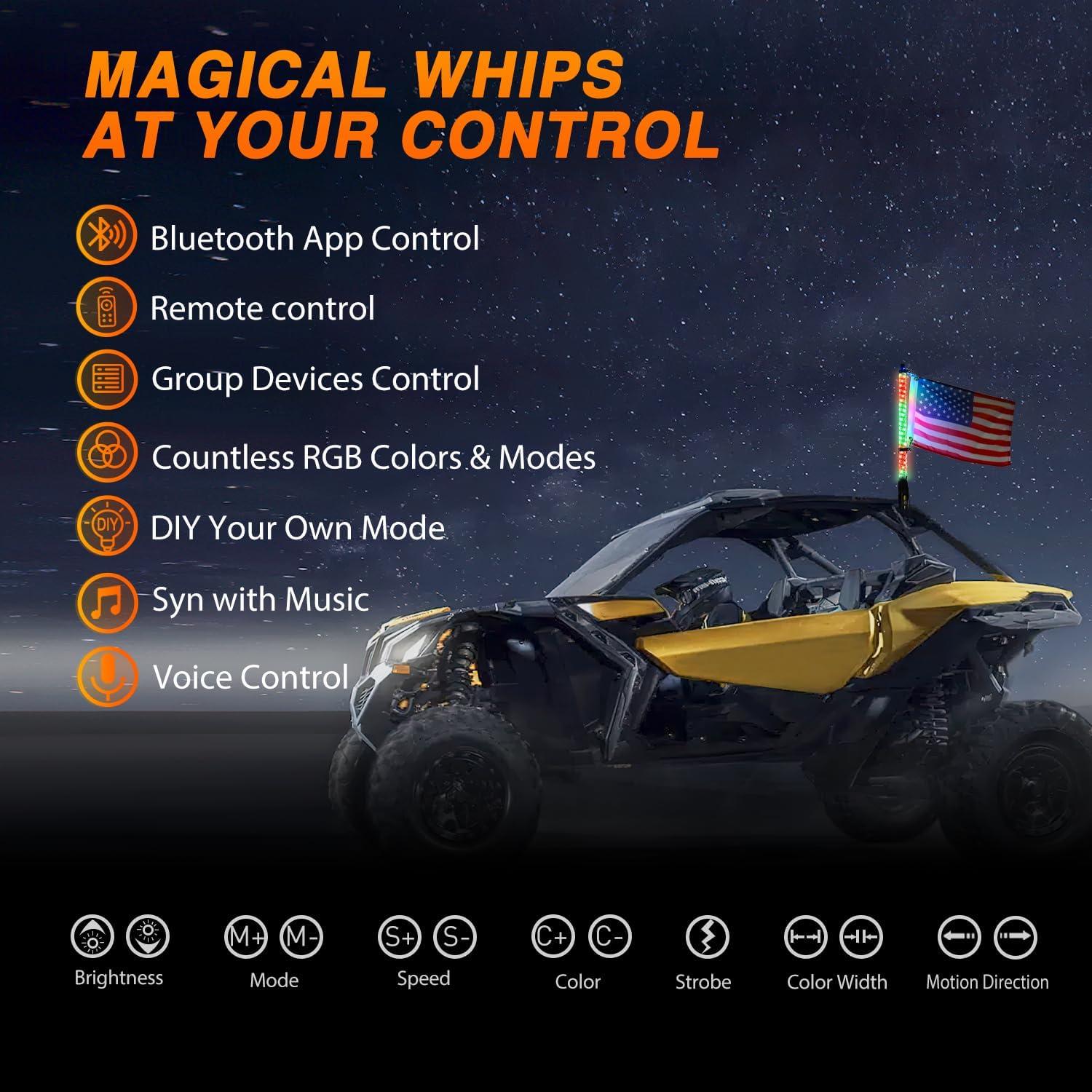 imageNilight RGB Whip Light 1PC 2FT Lighted Antenna Whips with Remote ampamp App Control DIY Chasing Patterns Brake Reverse Lights for ATV UTV Polaris RZR Canam Dune Buggy Pickup Trucks Jeep