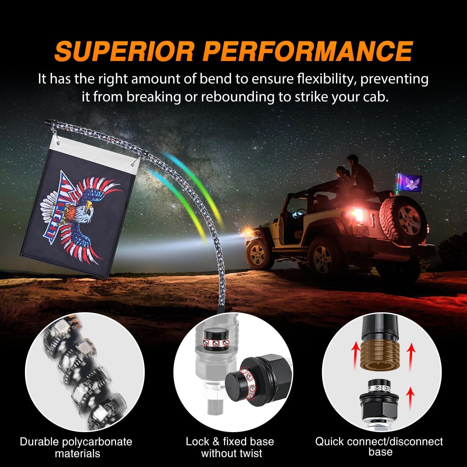 imageNilight RGB Whip Light 1PC 2FT Lighted Antenna Whips with Remote ampamp App Control DIY Chasing Patterns Brake Reverse Lights for ATV UTV Polaris RZR Canam Dune Buggy Pickup Trucks Jeep